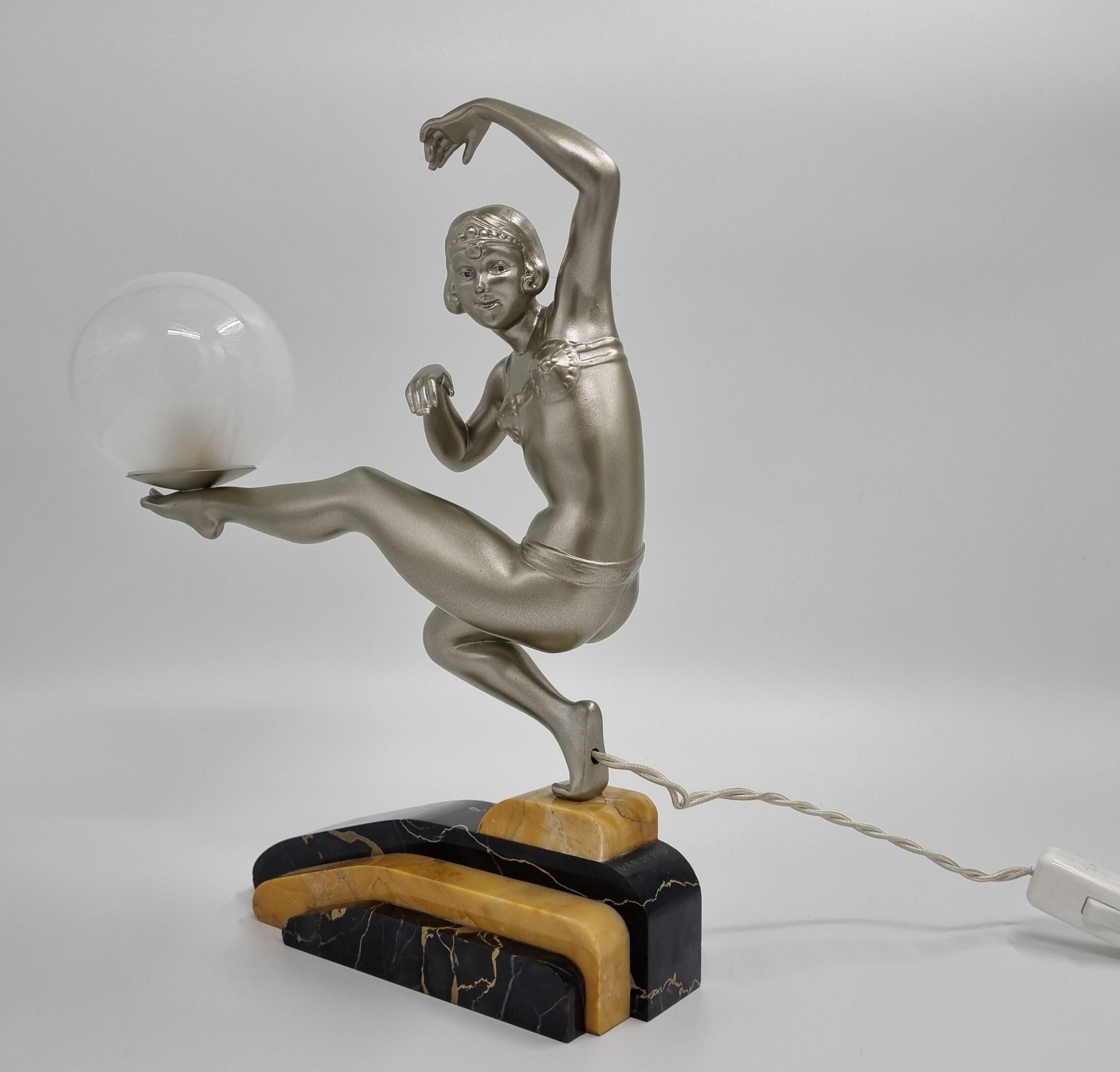 Cast Art Deco Lamp Harem Dancer By Van De Voorde For Sale