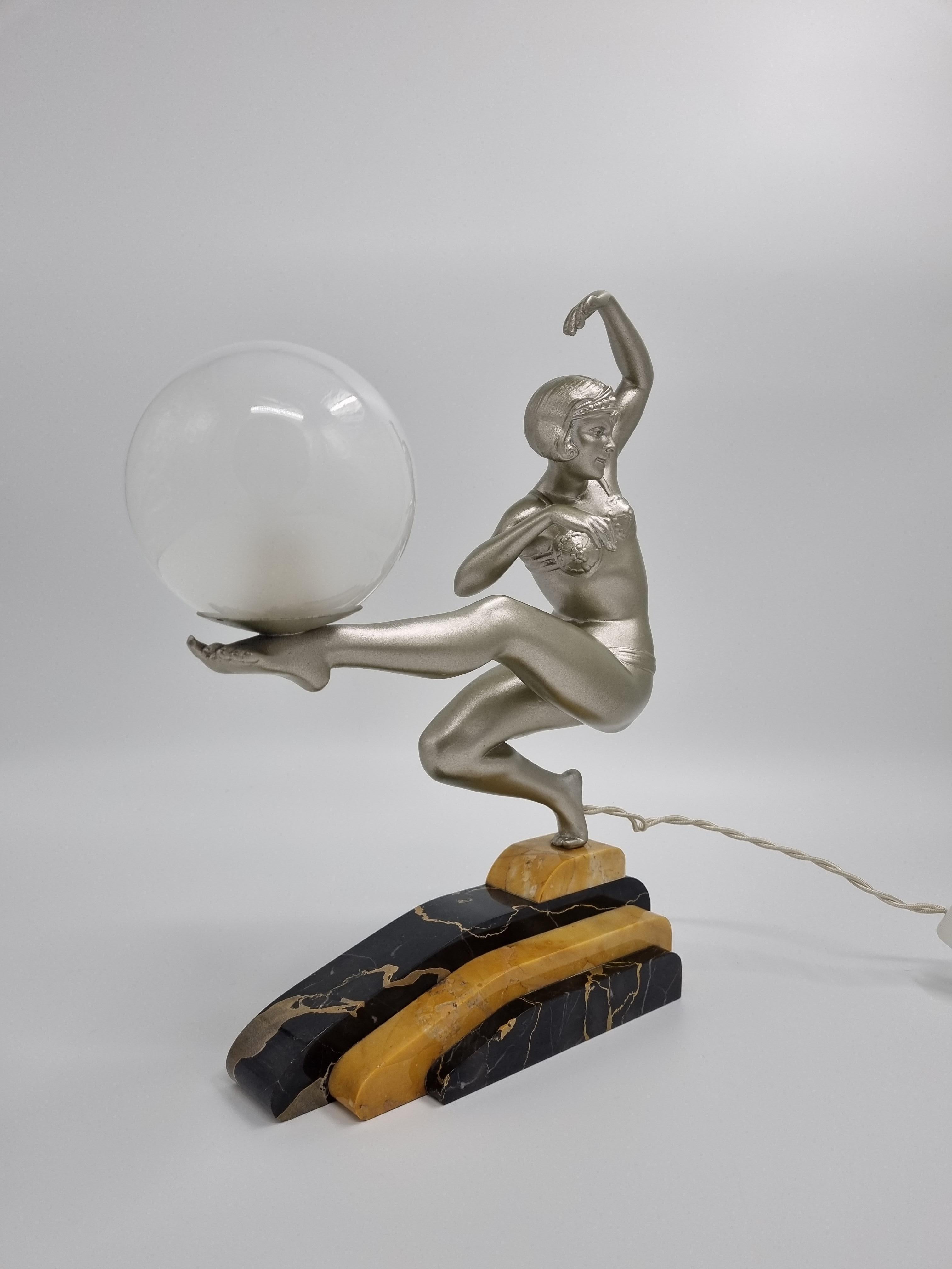 Spelter Art Deco Lamp Harem Dancer By Van De Voorde For Sale