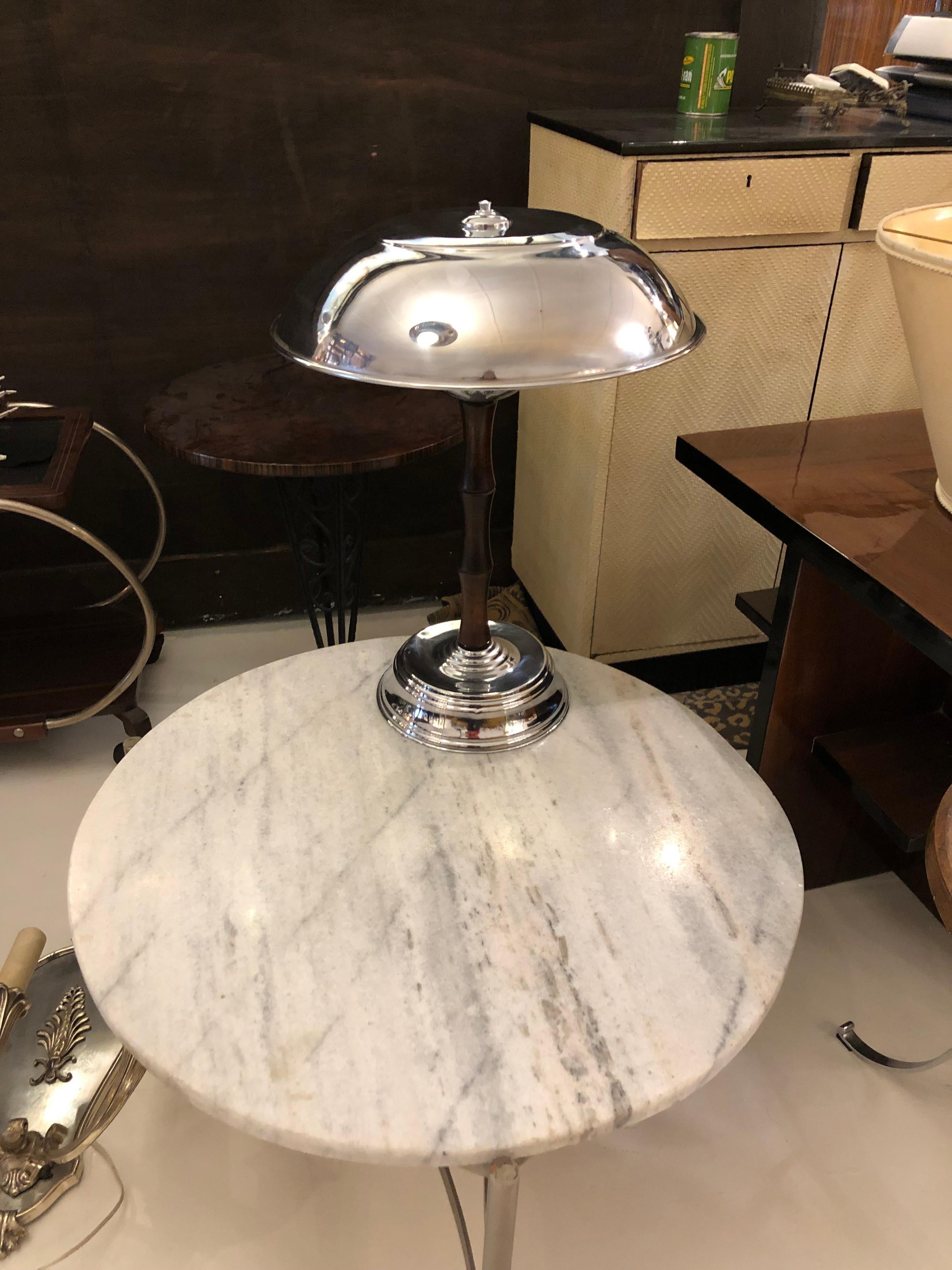 Art Deco Lamp in Chrome and Wood, France, 1930 For Sale 6