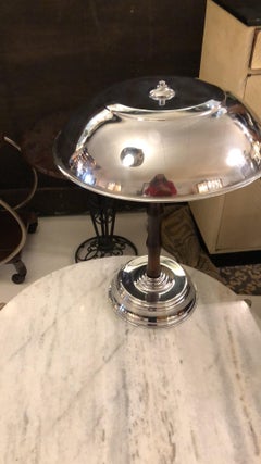 Art Deco Lamp in Chrome and Wood, France, 1930