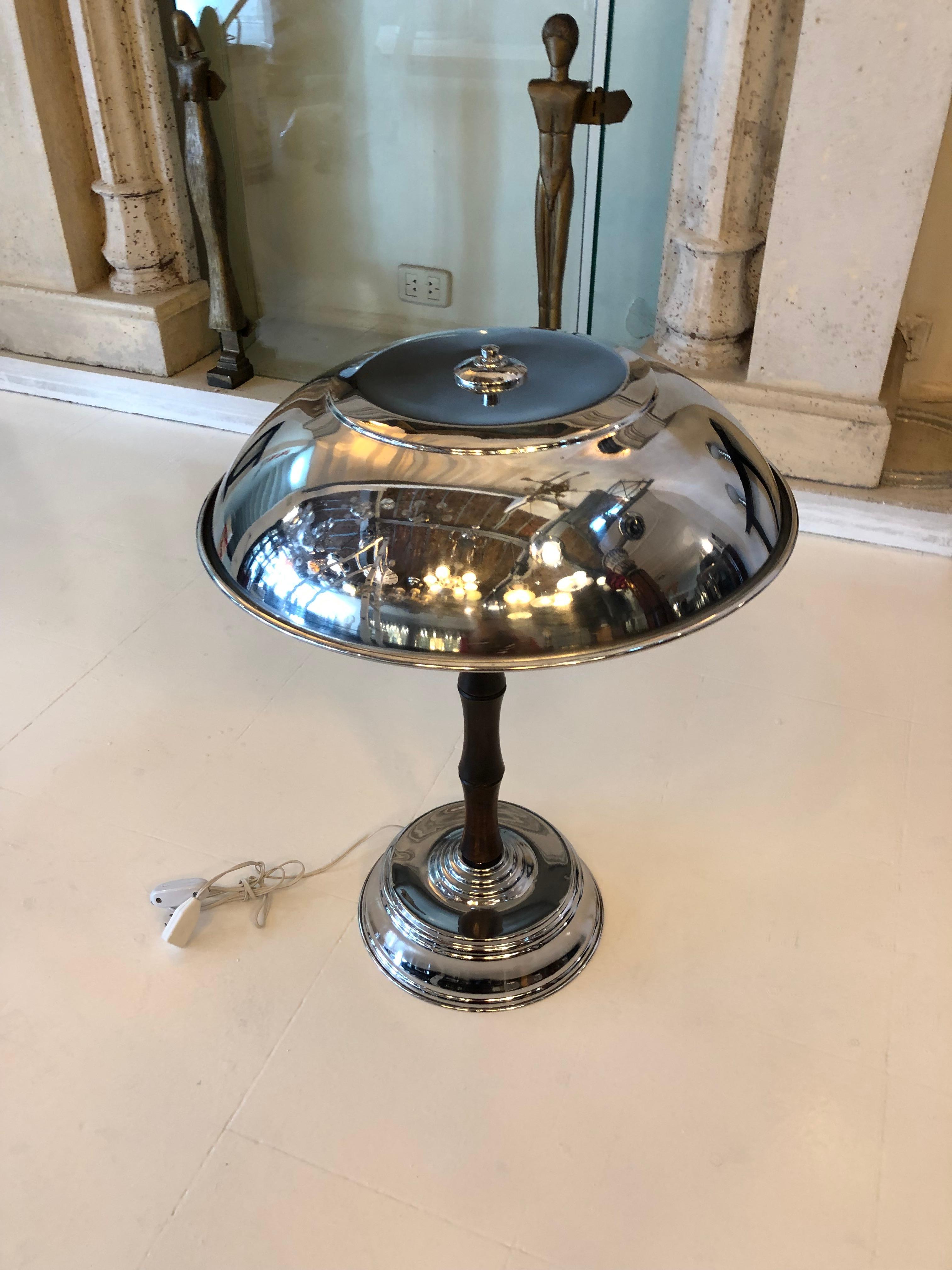 French Art Deco Lamp in Chrome and Wood, France, 1930 For Sale