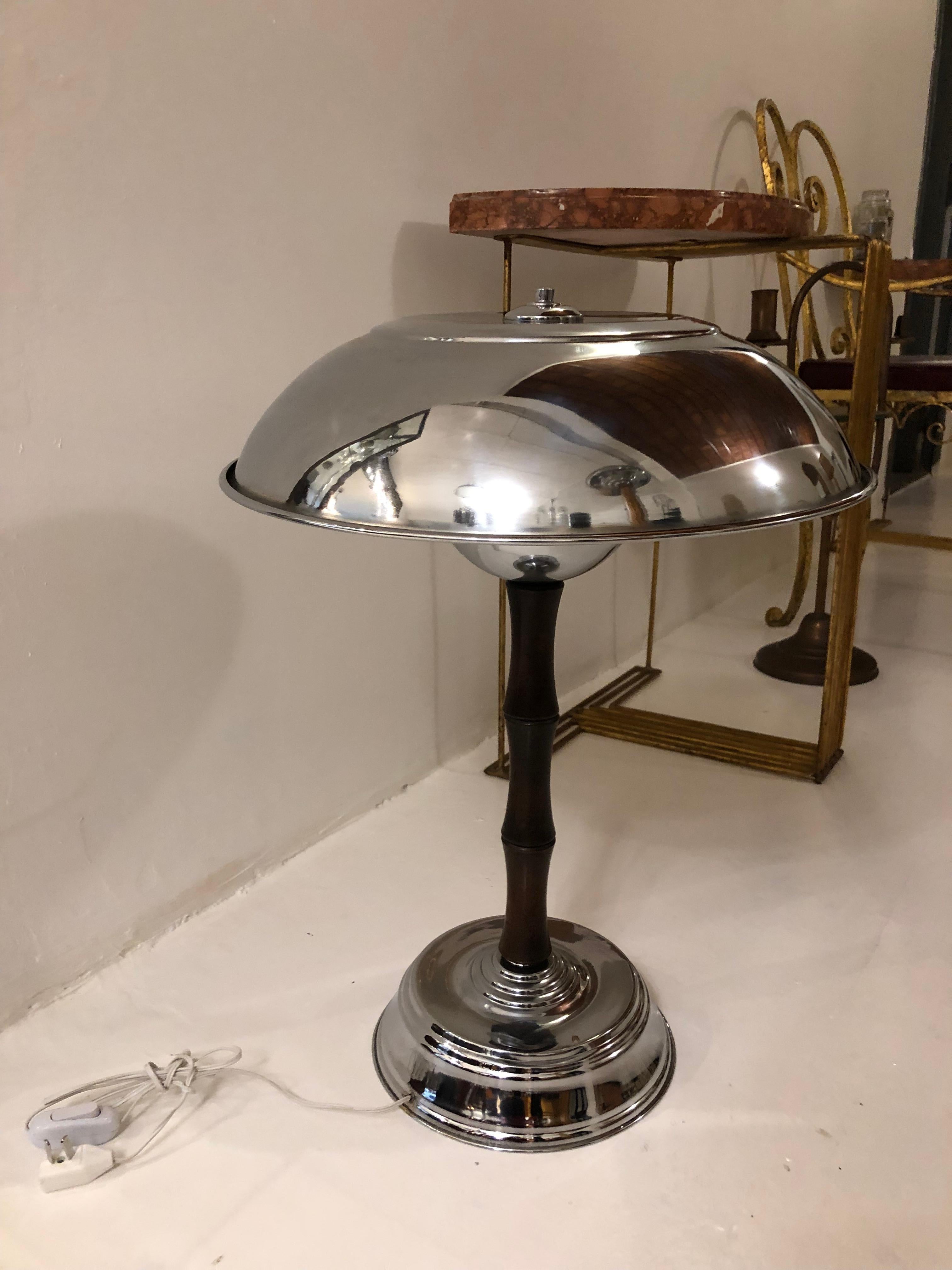 Mid-20th Century Art Deco Lamp in Chrome and Wood, France, 1930 For Sale