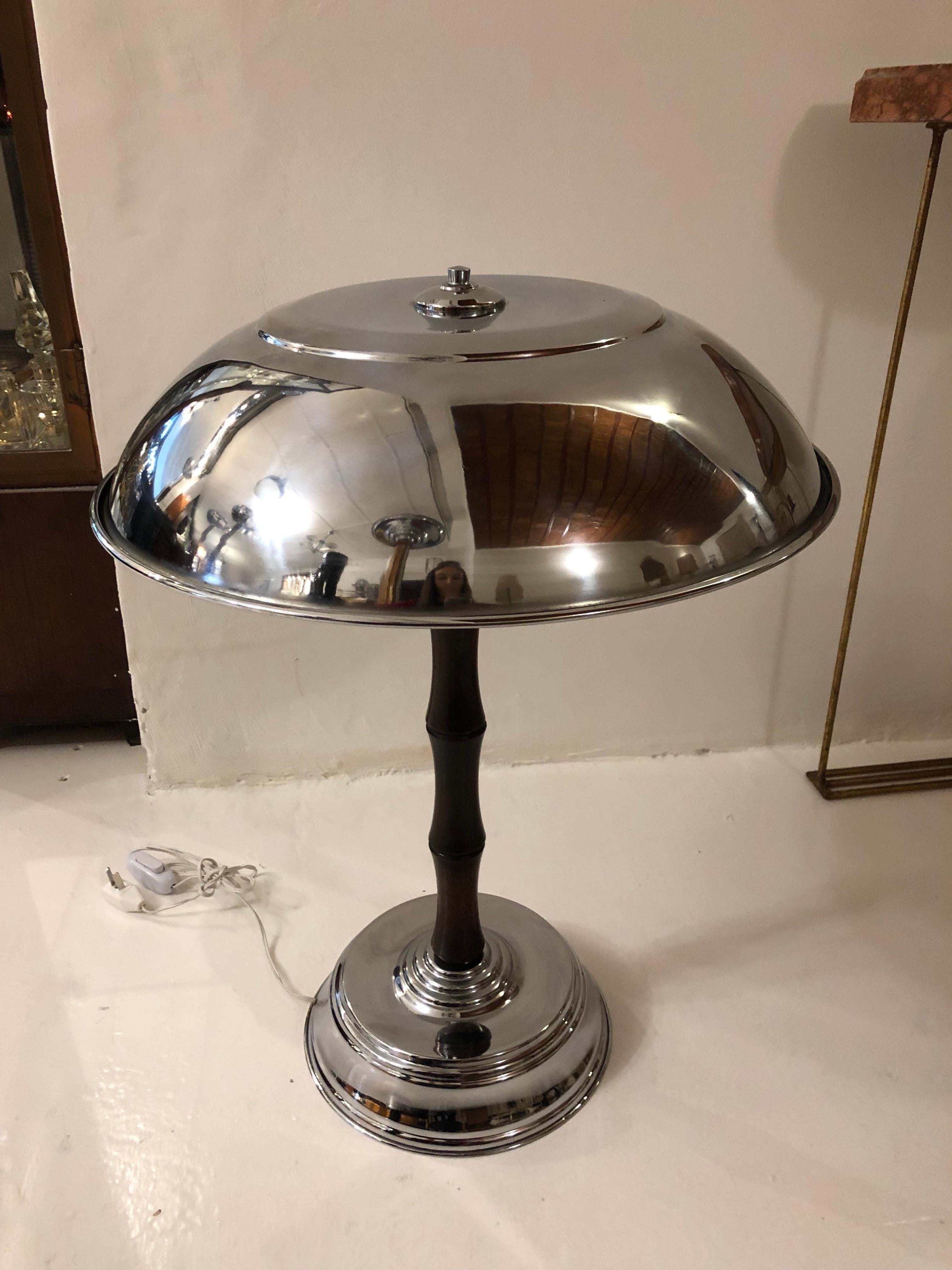 Art Deco Lamp in Chrome and Wood, France, 1930 For Sale 1