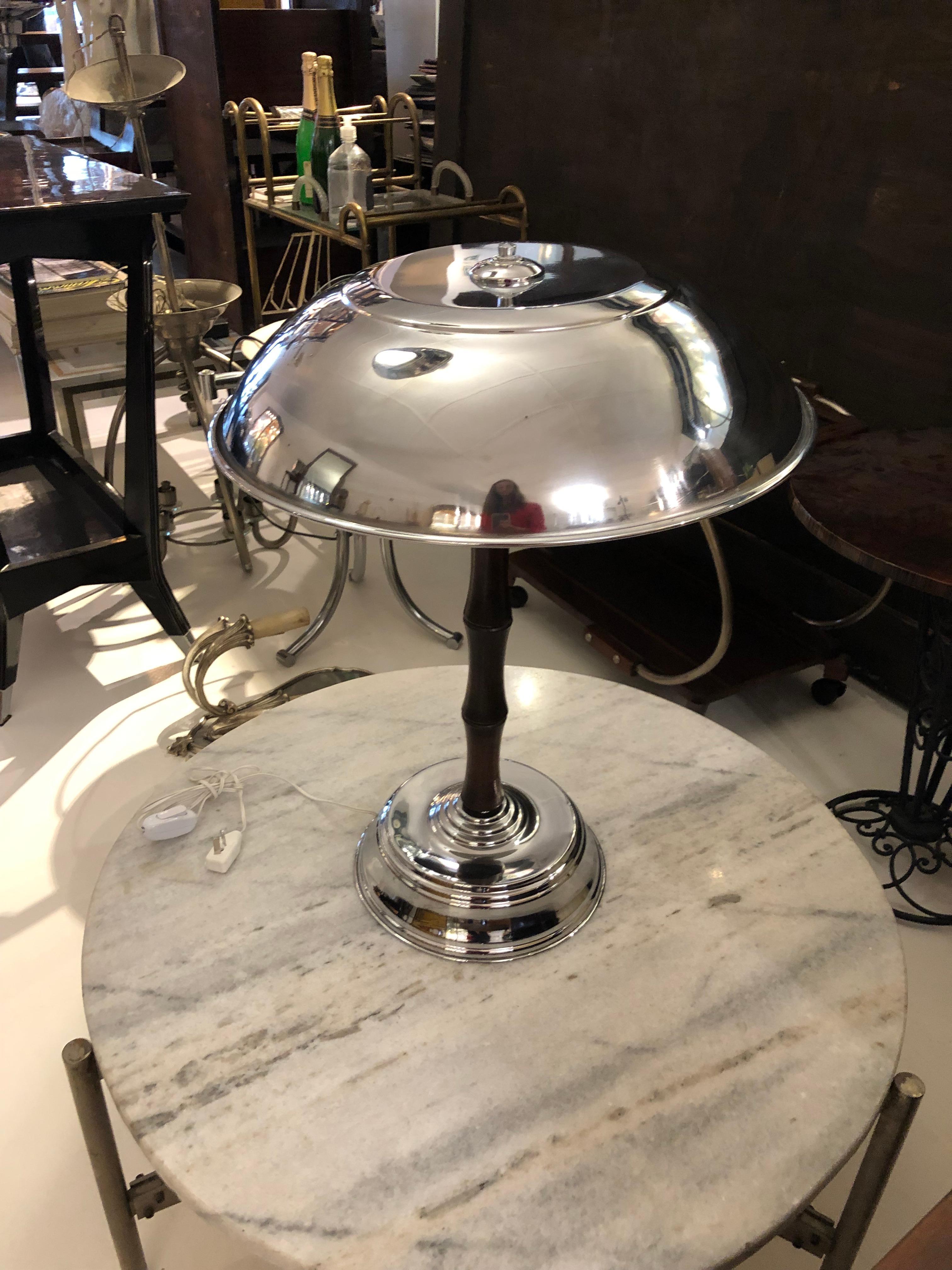 Art Deco Lamp in Chrome and Wood, France, 1930 For Sale 2