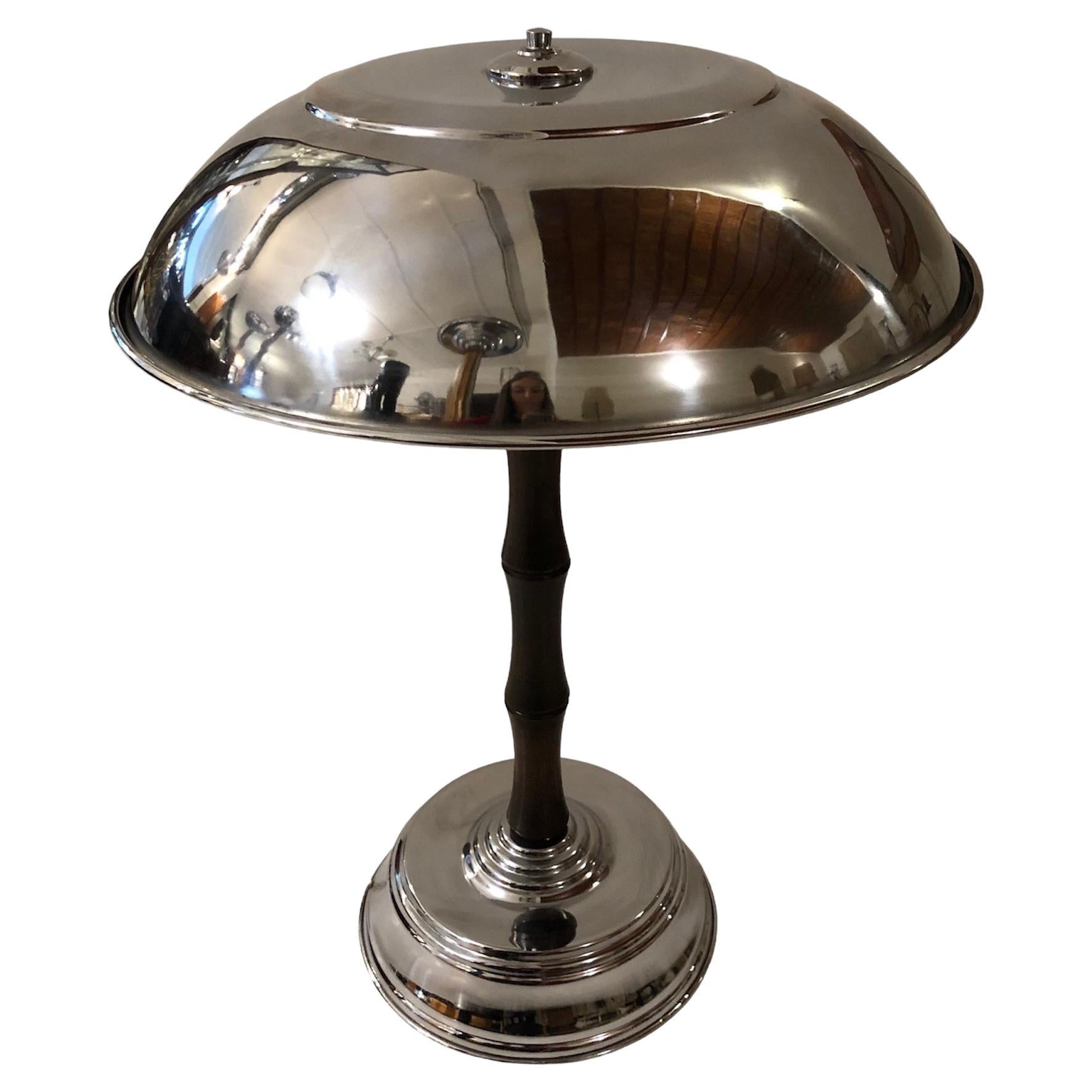 Art Deco Lamp in Chrome and Wood, France, 1930 For Sale