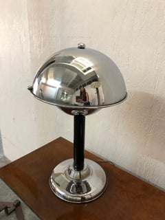 Art Deco Table Lamp in Chrome and Wood, France, 1930