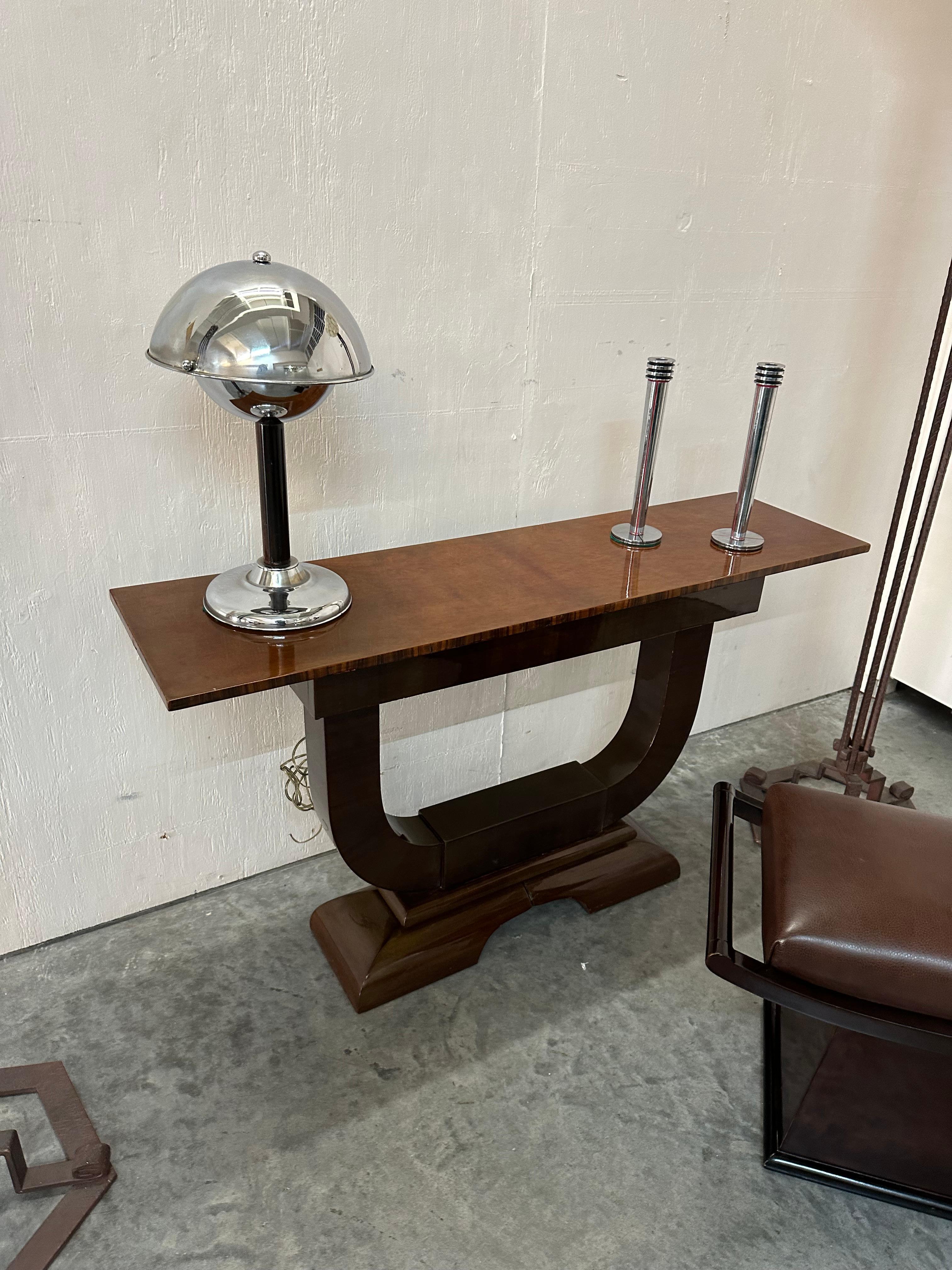 Art Deco Table Lamp in Chrome and Wood, France, 1930 For Sale 2