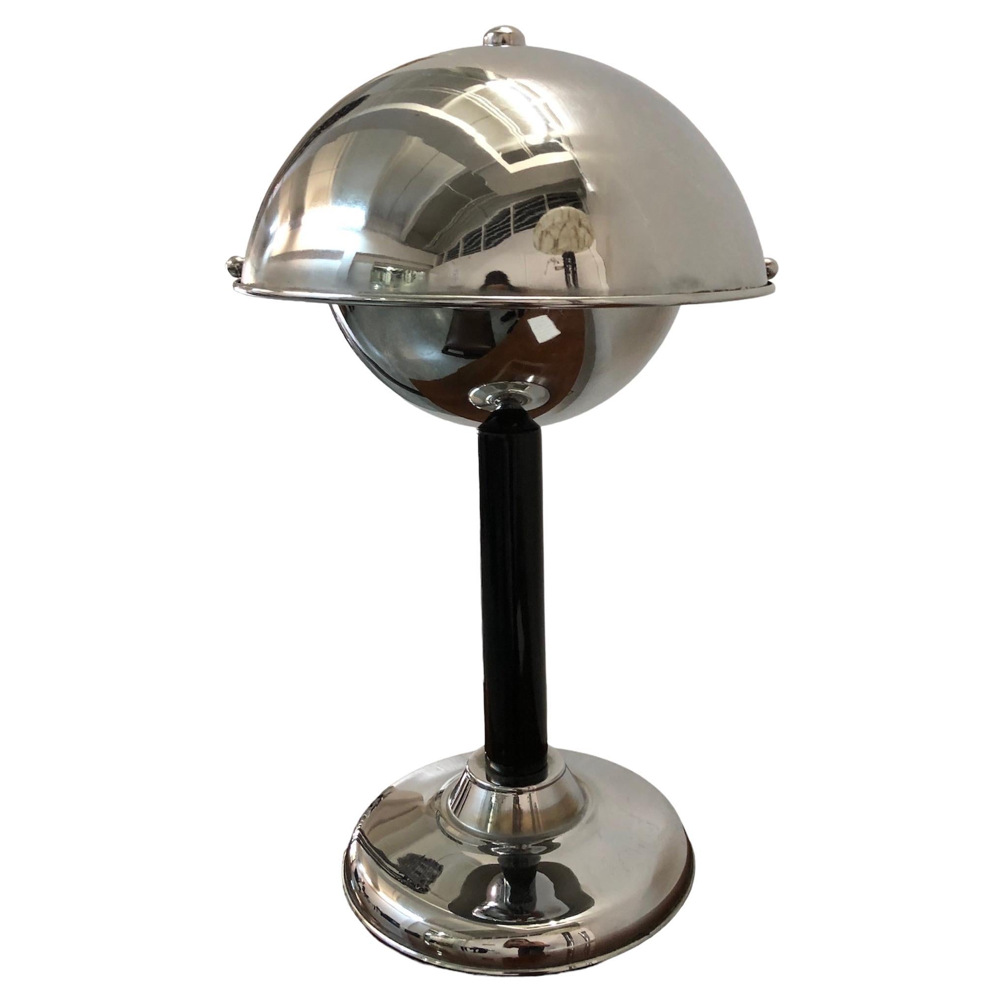 Art Deco Table Lamp in Chrome and Wood, France, 1930 For Sale