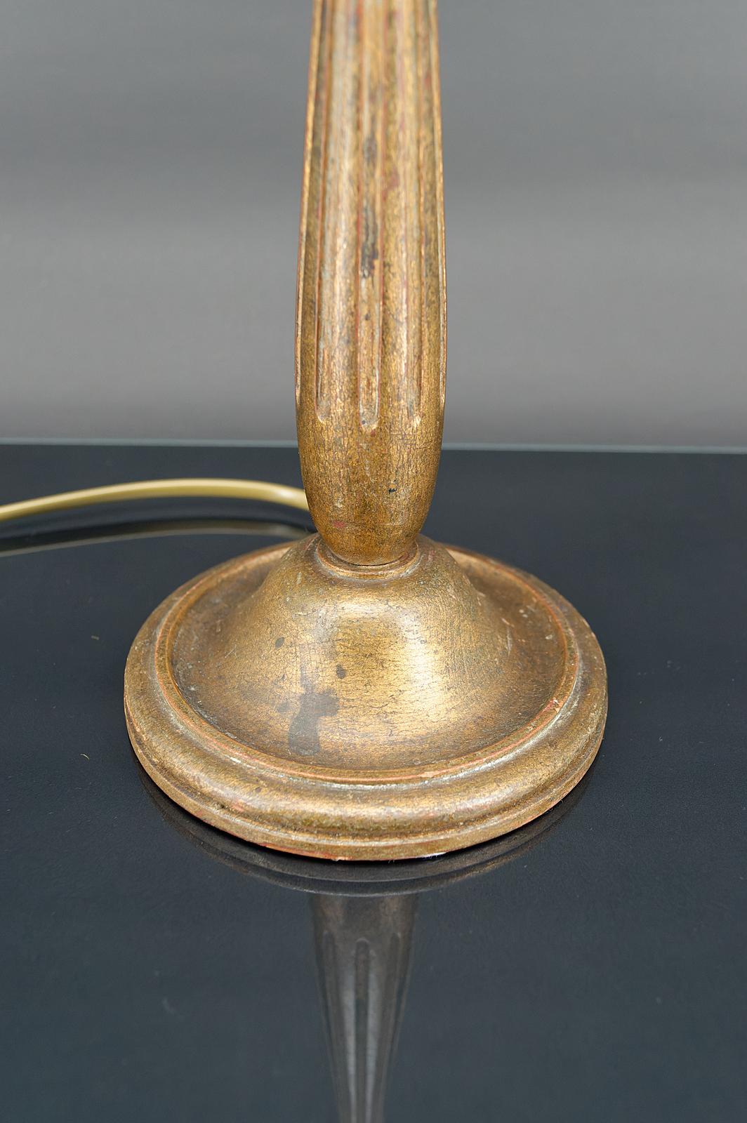 Wood Art Deco lamp in gilded wood, Paul Follot style, France, Circa 1920 For Sale