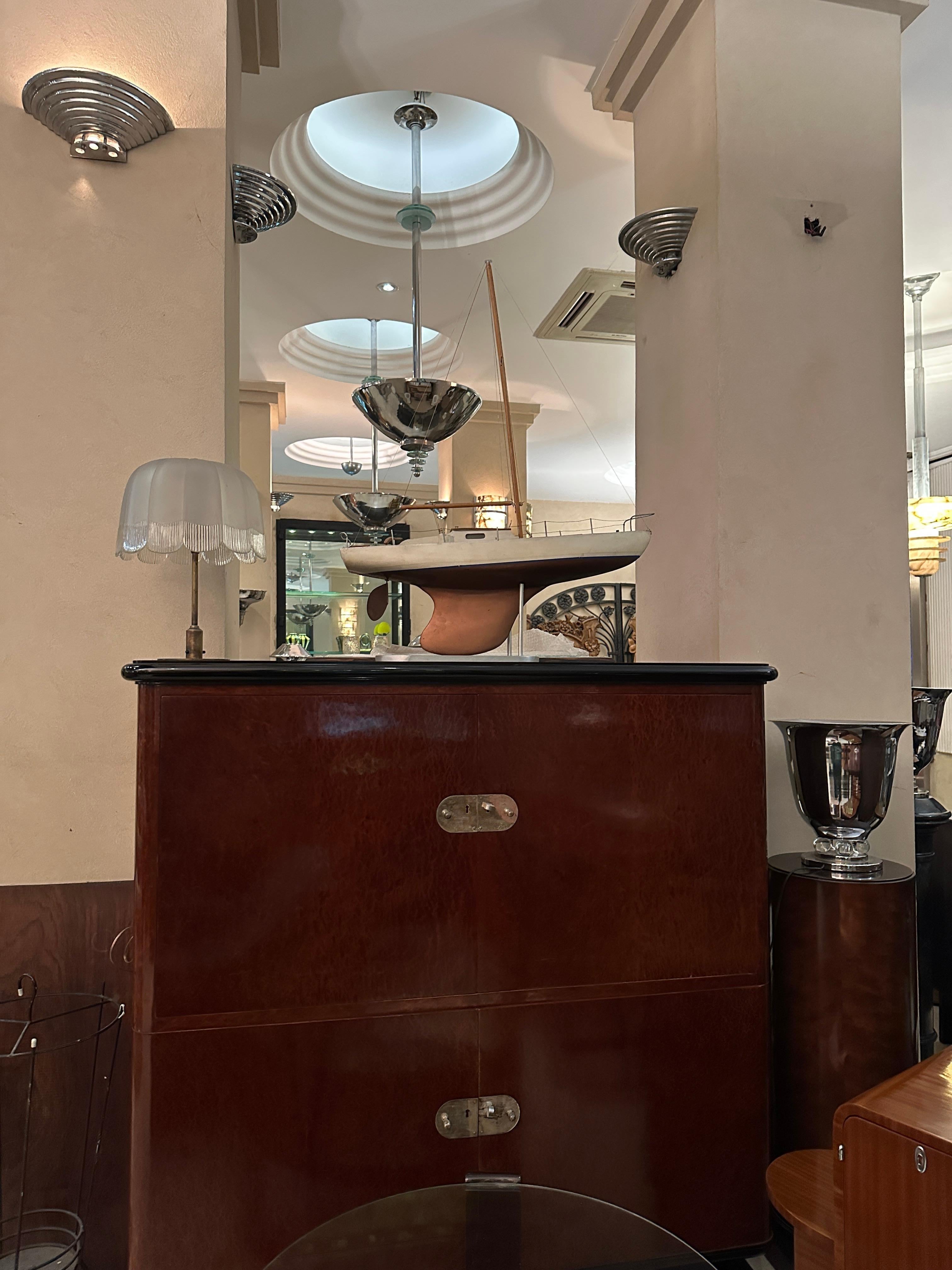 Lámpara Art Déco de cristal y bronce, 1930, Francia en venta 7