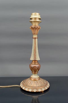 Art Deco lamp in green painted wood and copper patina, France, Circa 1920