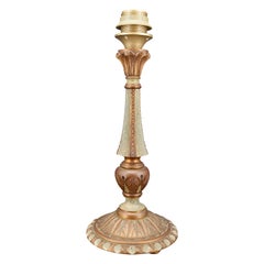 Lampada Art Déco in legno dipinto di verde e patina di rame, Francia, Circa 1920