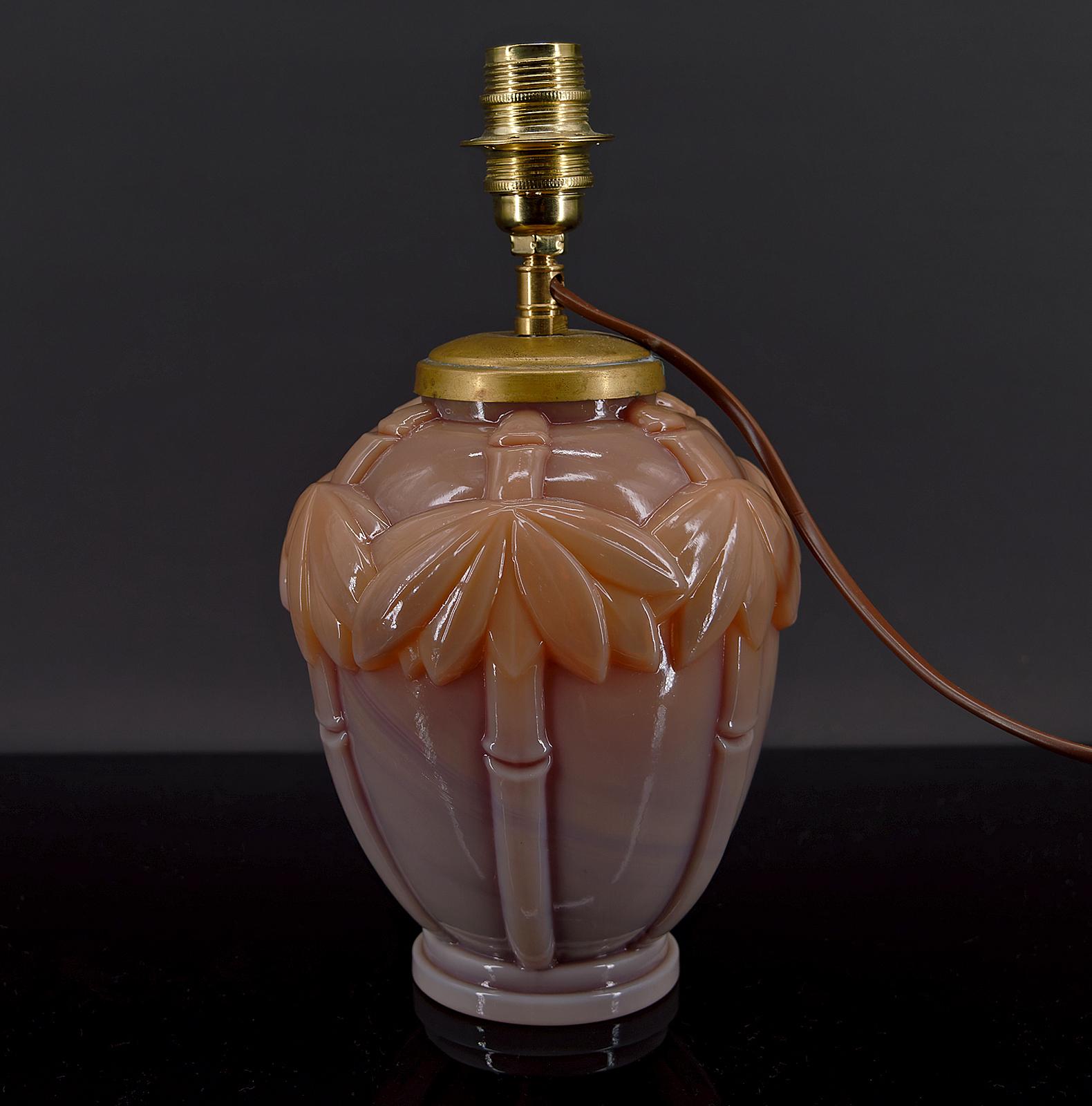 Molded Art Deco Lamp in Opaline Glass, France, circa 1930 For Sale