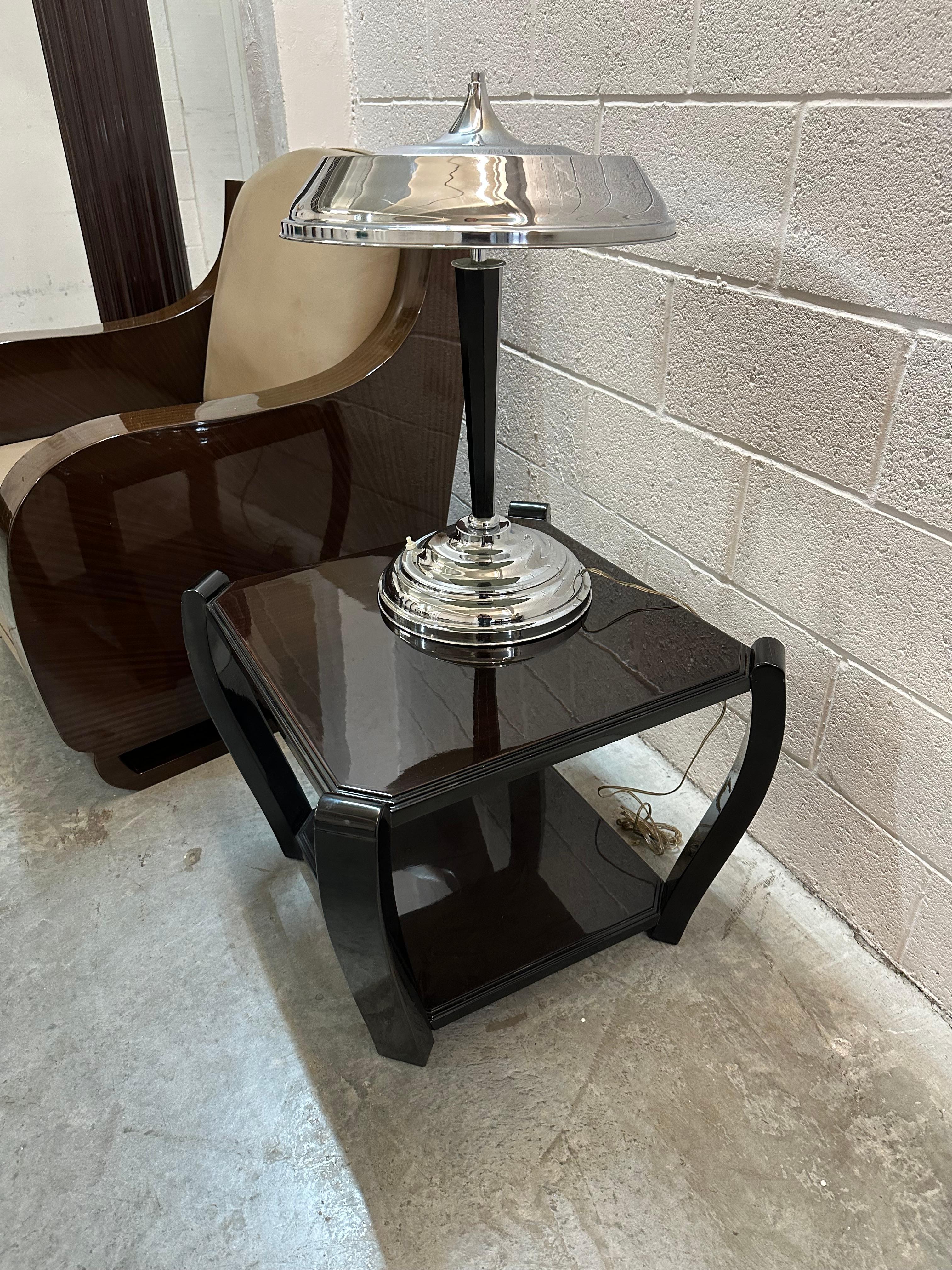 Art Deco Lamp in chrome and wood, 1930 For Sale 5