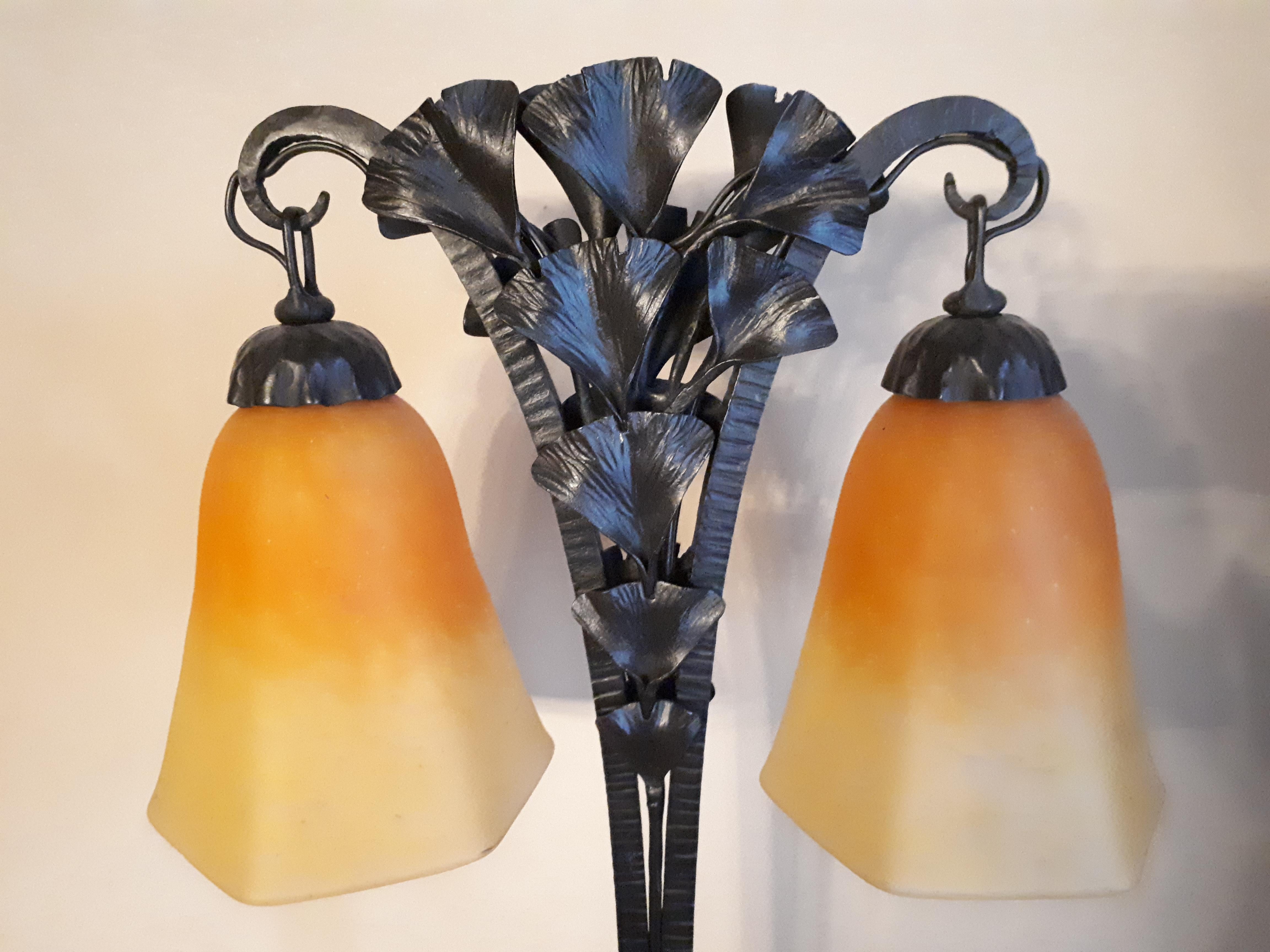 French Art Deco lamp in wrought iron by Charles Schneider For Sale