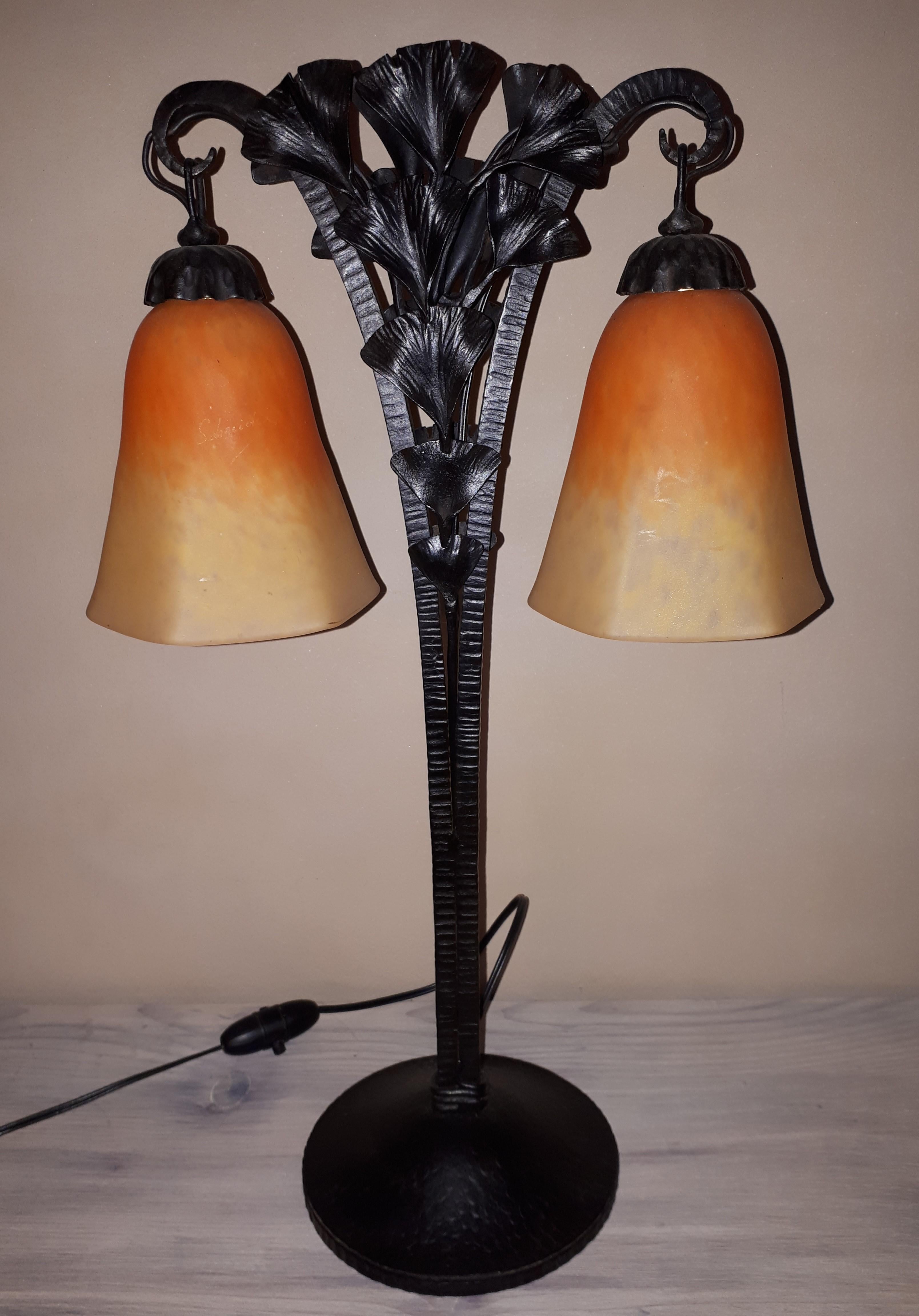Art Deco lamp in wrought iron by Charles Schneider In Good Condition For Sale In Saverne, Grand Est