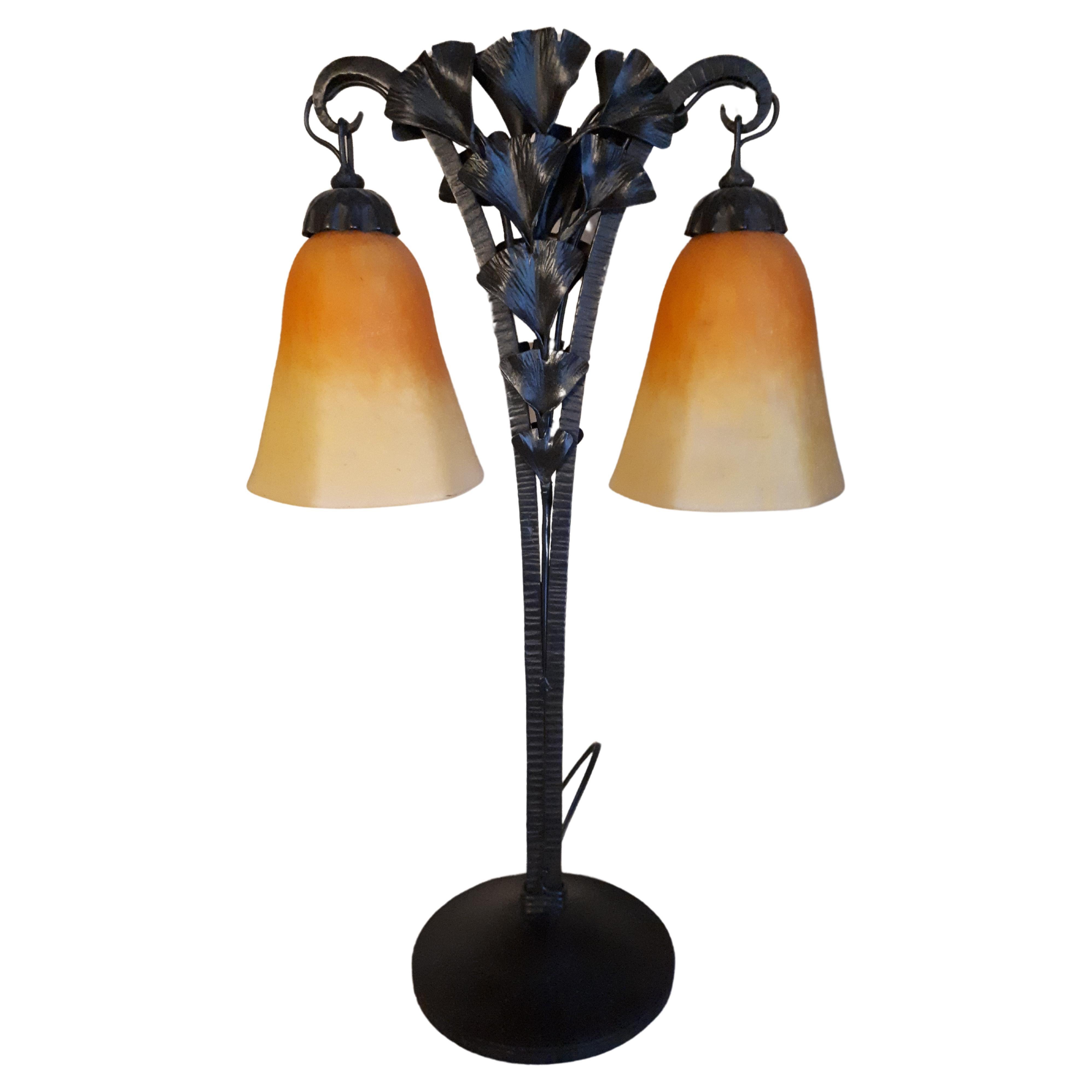 Art Deco lamp in wrought iron by Charles Schneider For Sale