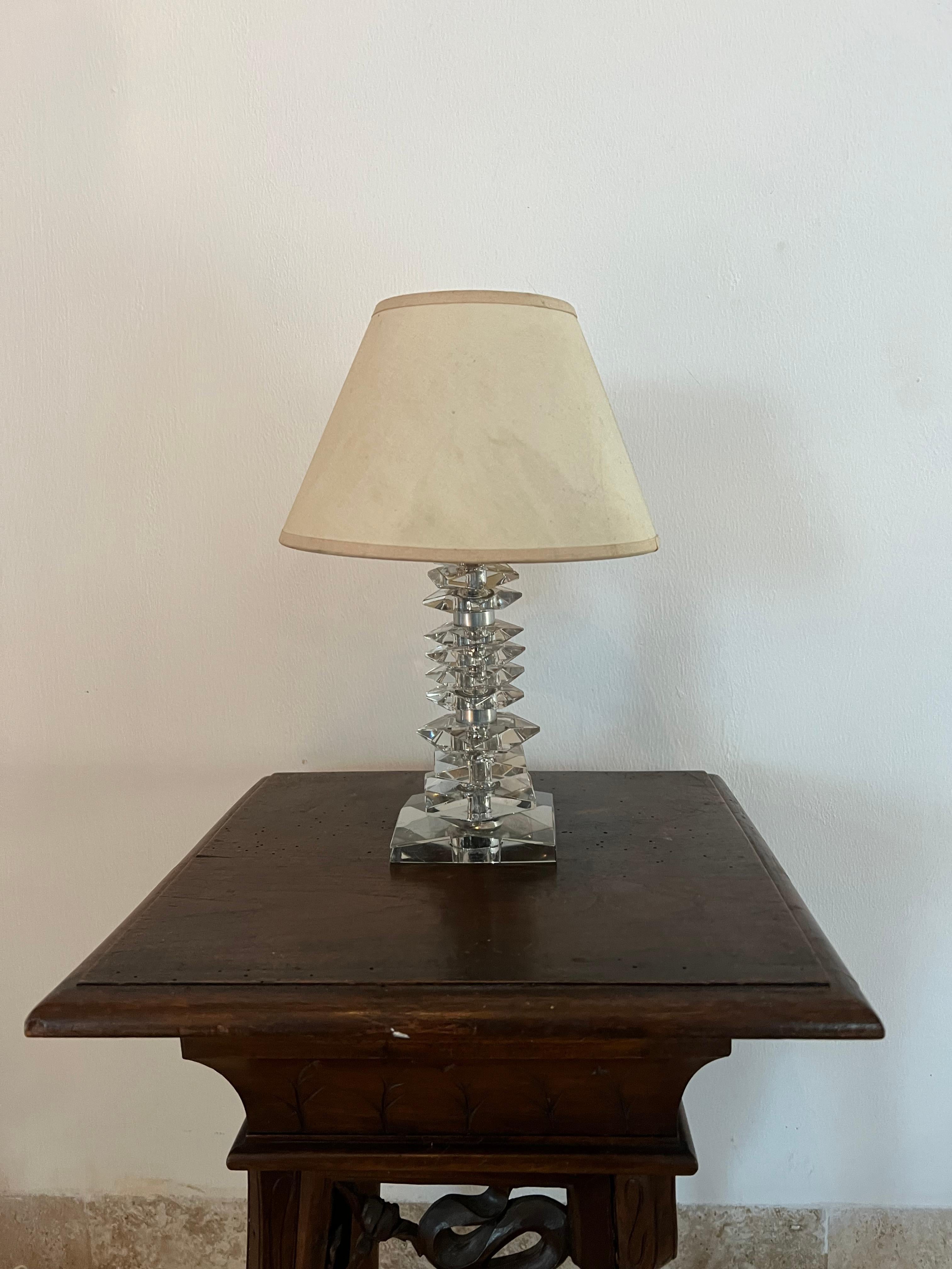 French Art Deco  Lamp ITSO Baccarat and Jacques Adnet, France circa 1940 For Sale