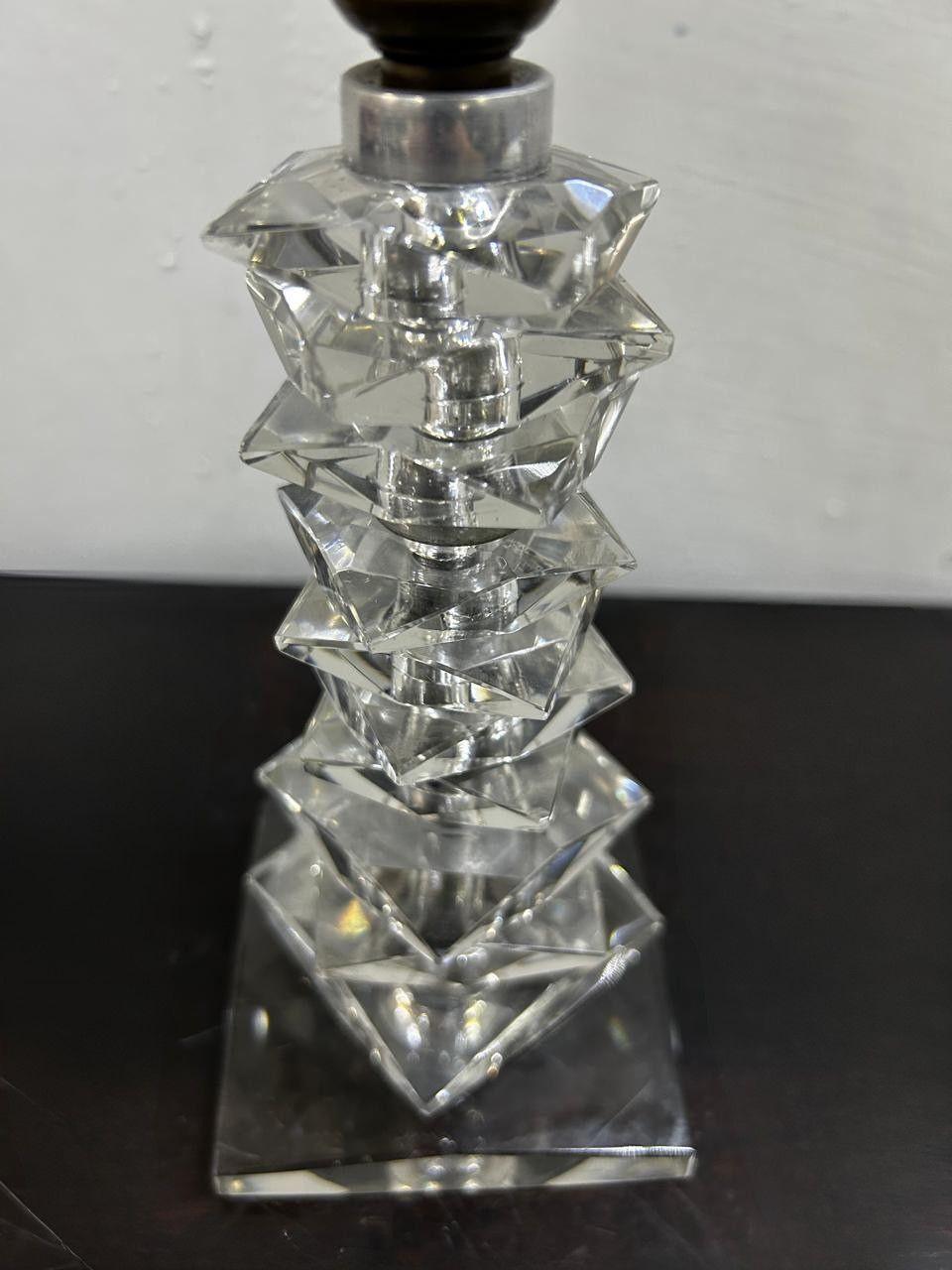 Cut Glass Art Deco  Lamp ITSO Baccarat and Jacques Adnet, France circa 1940 For Sale