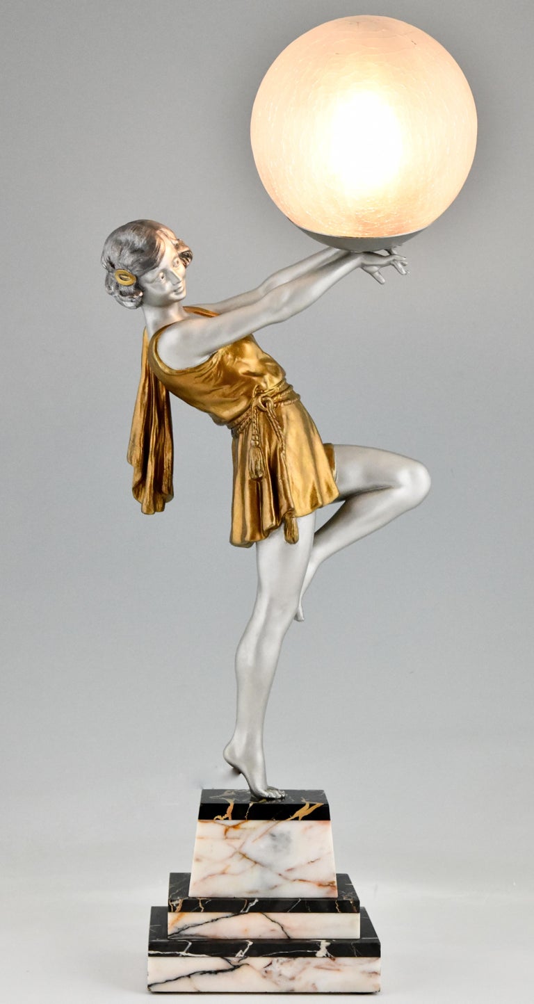 Art Deco Lamp Lady Holding a Ball by Emile Carlier, France, 1930 at 1stDibs
