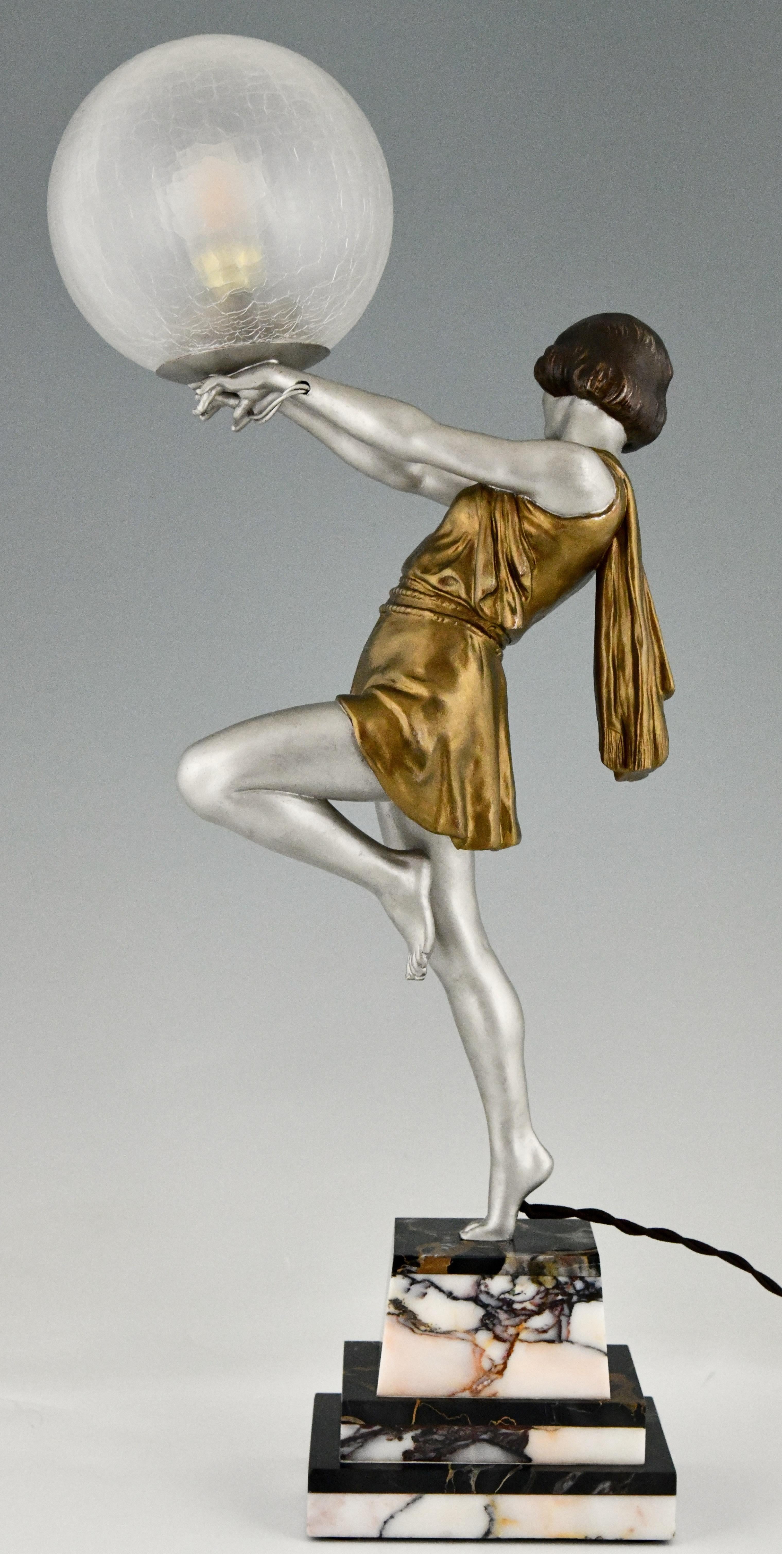 Art Deco Lamp Lady Holding a Ball by Emile Carlier, France, 1930 In Good Condition In Antwerp, BE