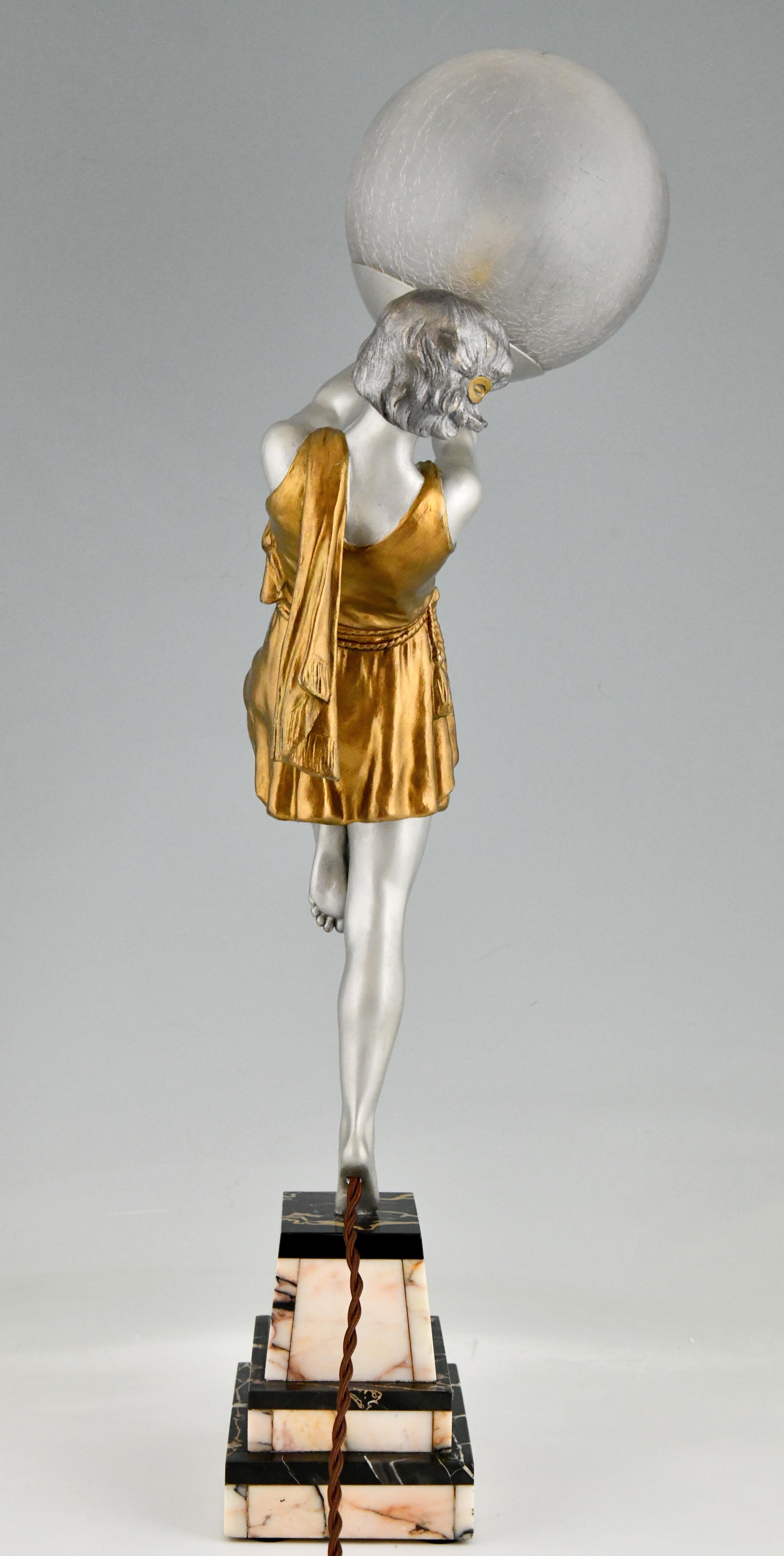 Art Deco Lamp Lady Holding a Ball by Emile Carlier, France, 1930 2
