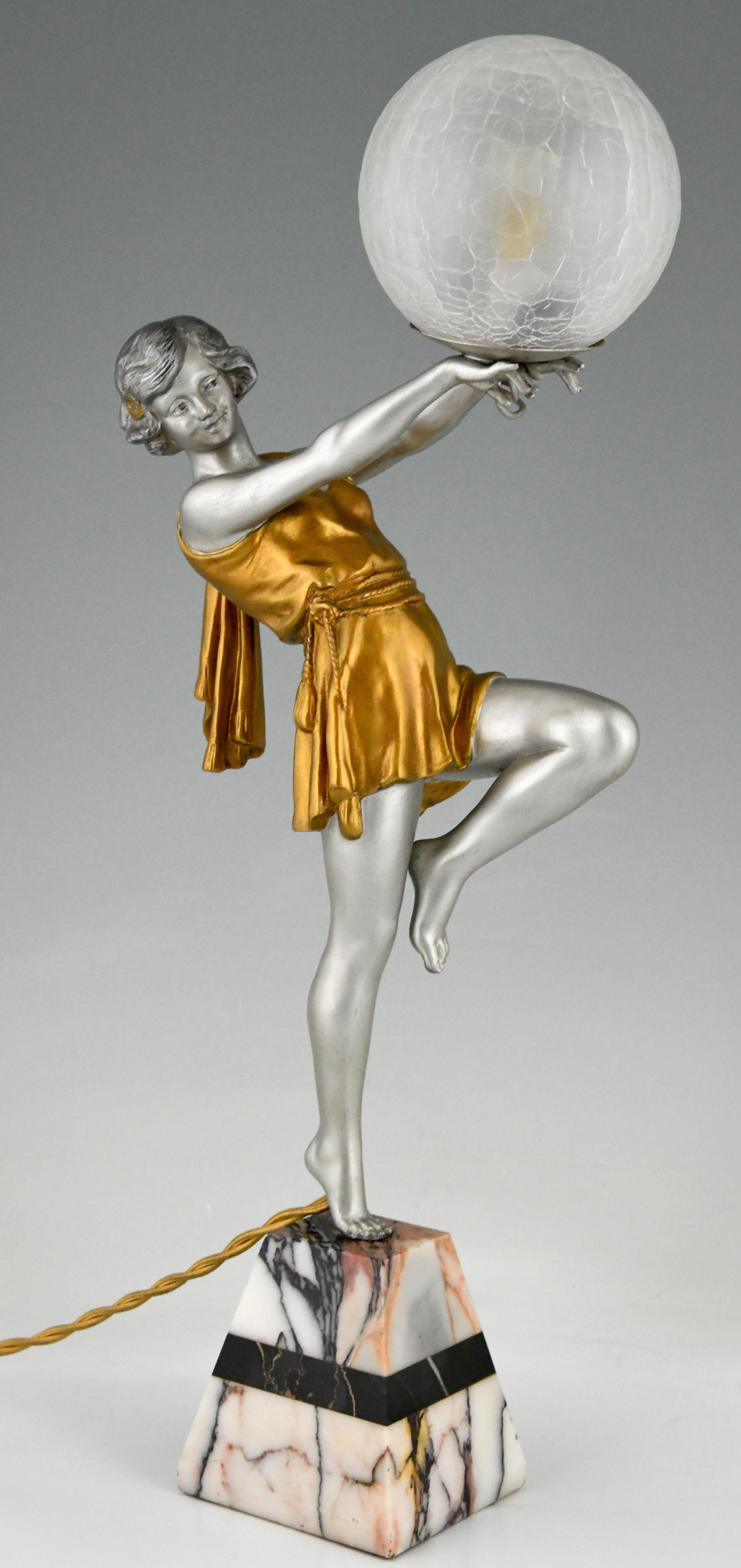 art deco lamp lady holding ball