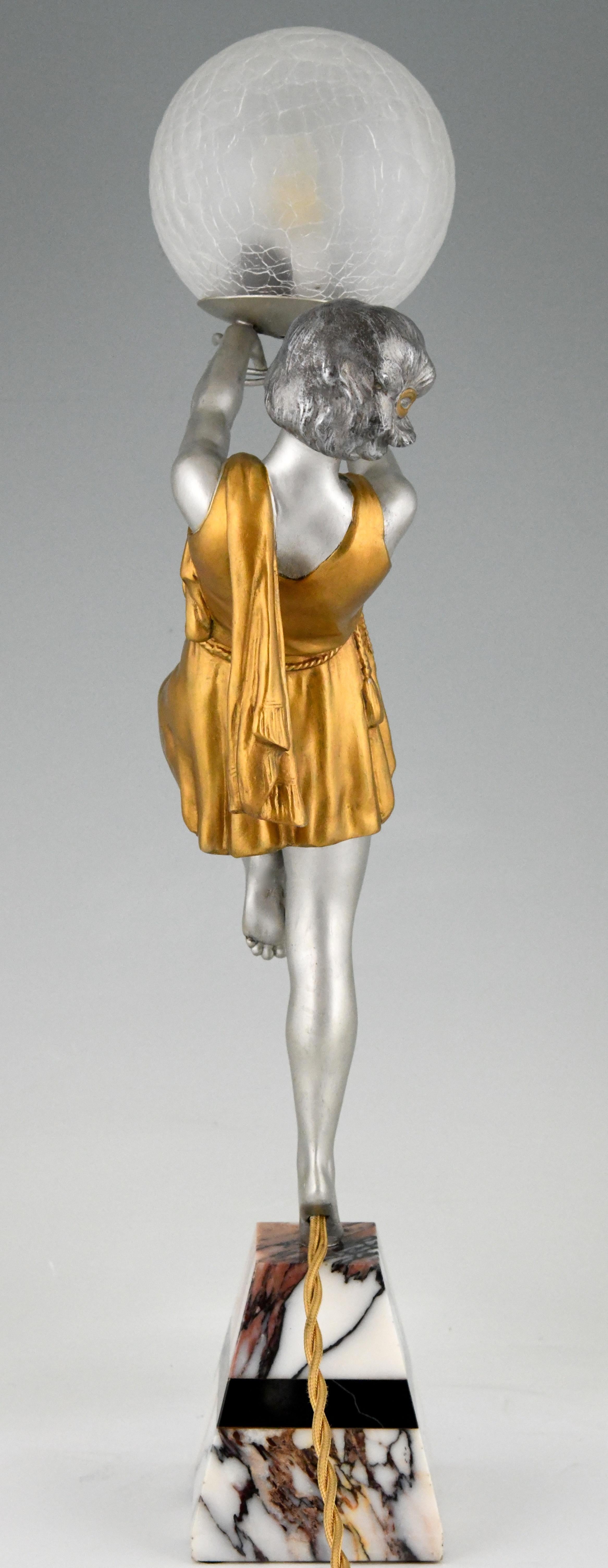 Art Deco Lamp Lady Holding a Ball Emile Carlier, France, 1930 In Good Condition In Antwerp, BE