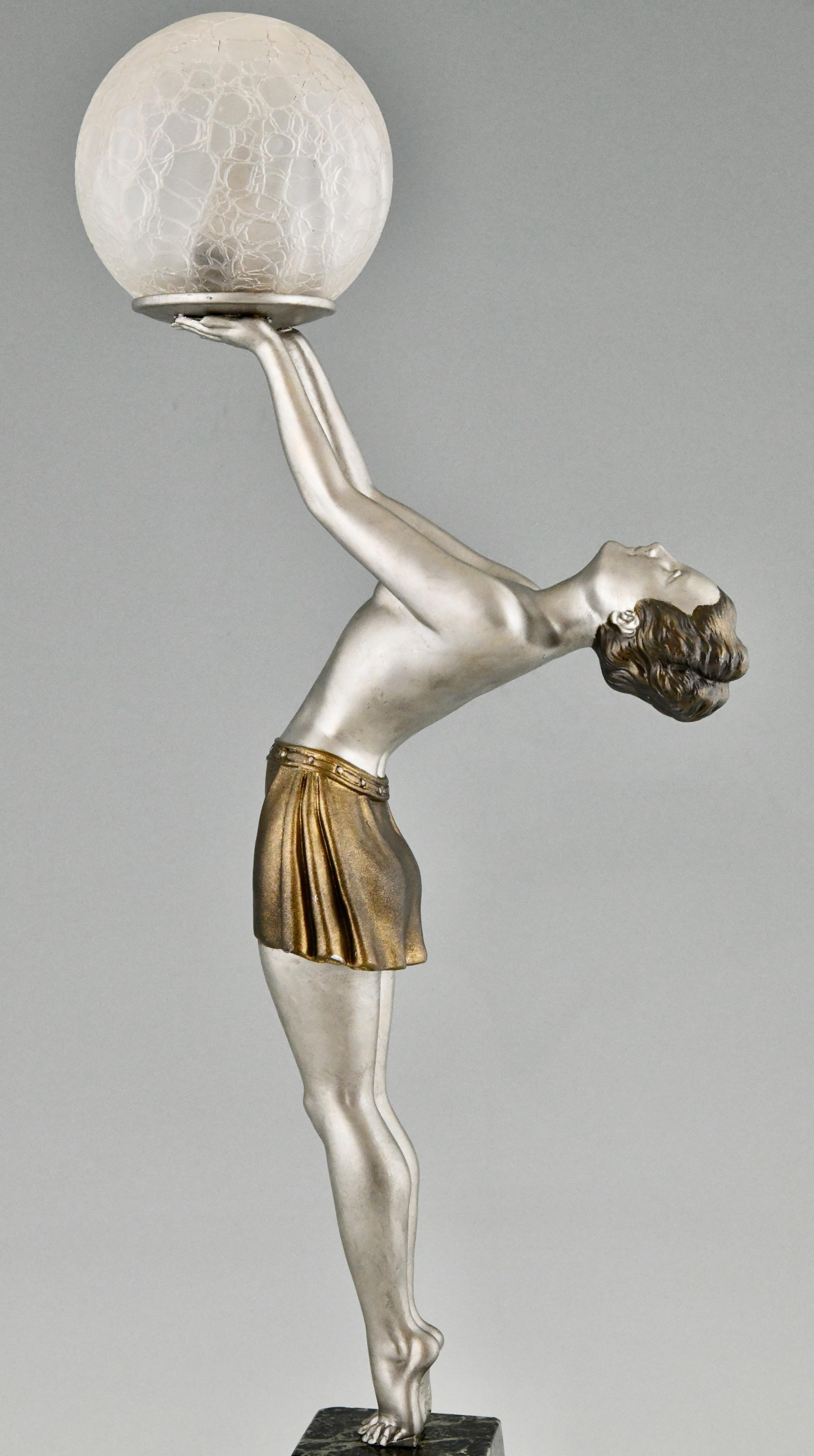 Art Deco lamp lady holding a glass globe by Enrique Molins Balleste, France 1930 For Sale 3
