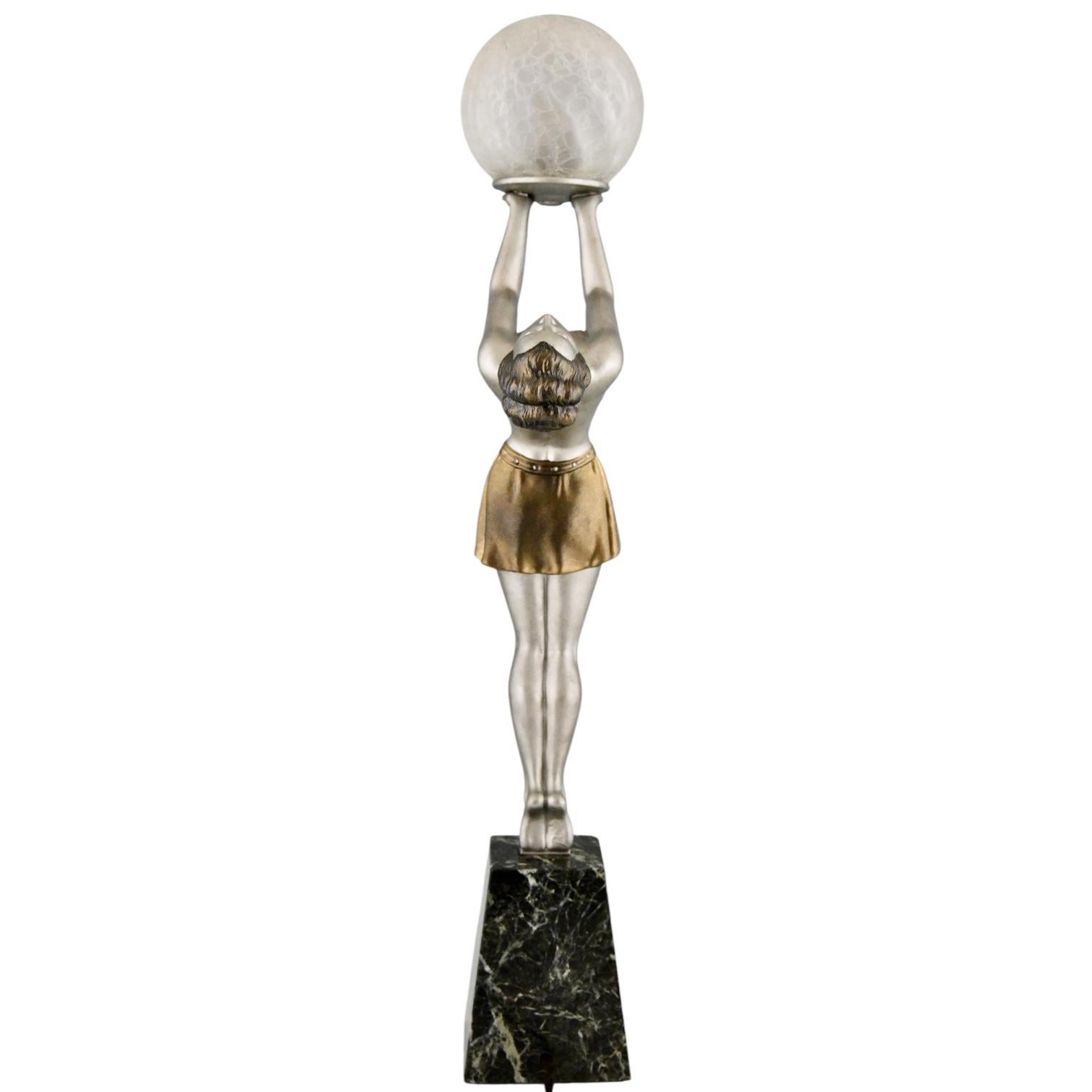 Art Deco lamp lady holding a glass globe by Enrique Molins Balleste, France 1930 For Sale 2
