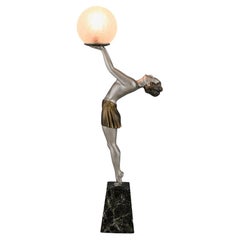 Lámpara Art Decó Dama con globo de cristal de Enrique Molins-Balleste, Francia 1930