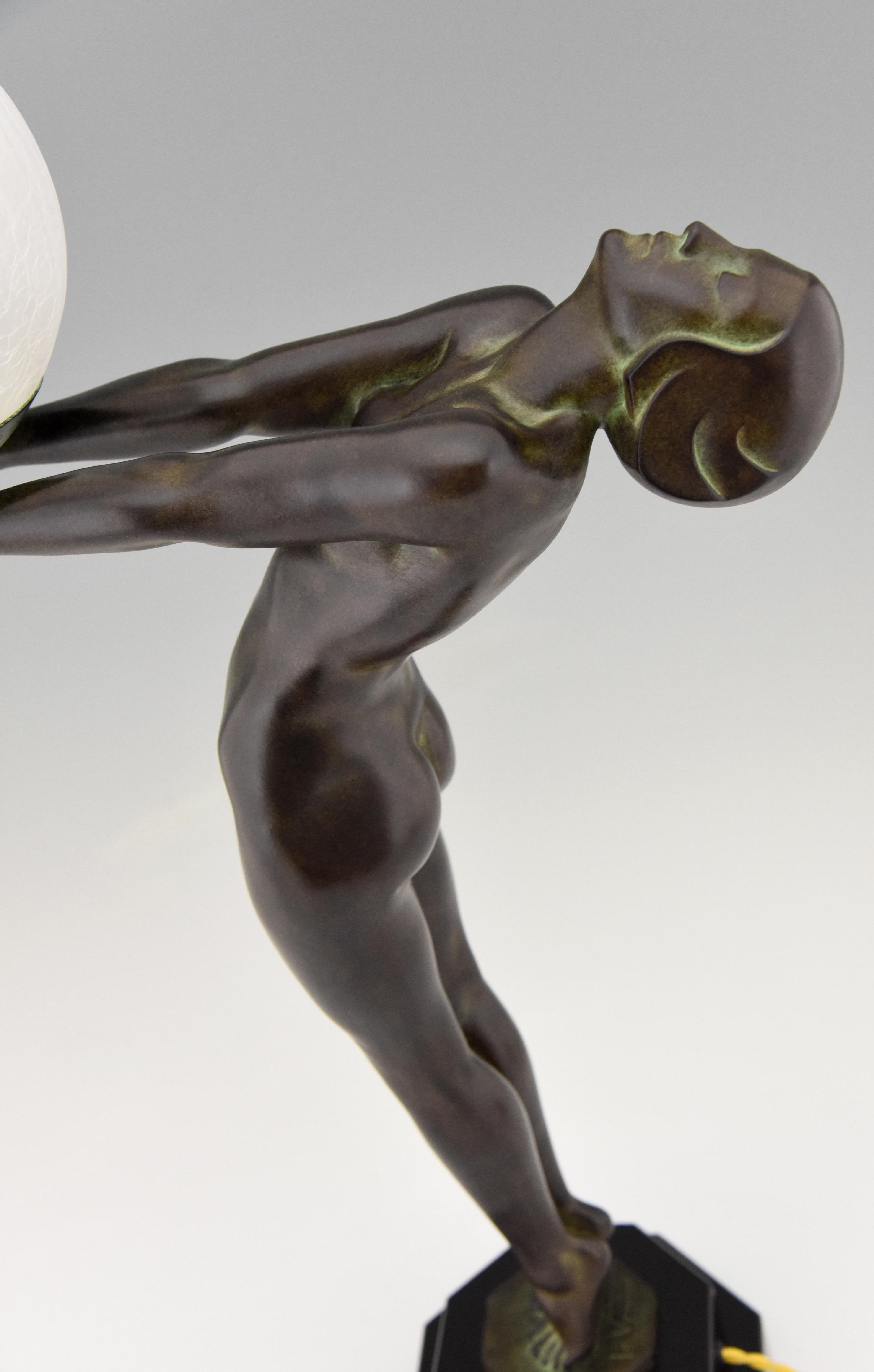 Art Deco Stil Lampe Clarté Stehender Akt Skulptur Max Le Verrier H 25 in, 64 cm 3