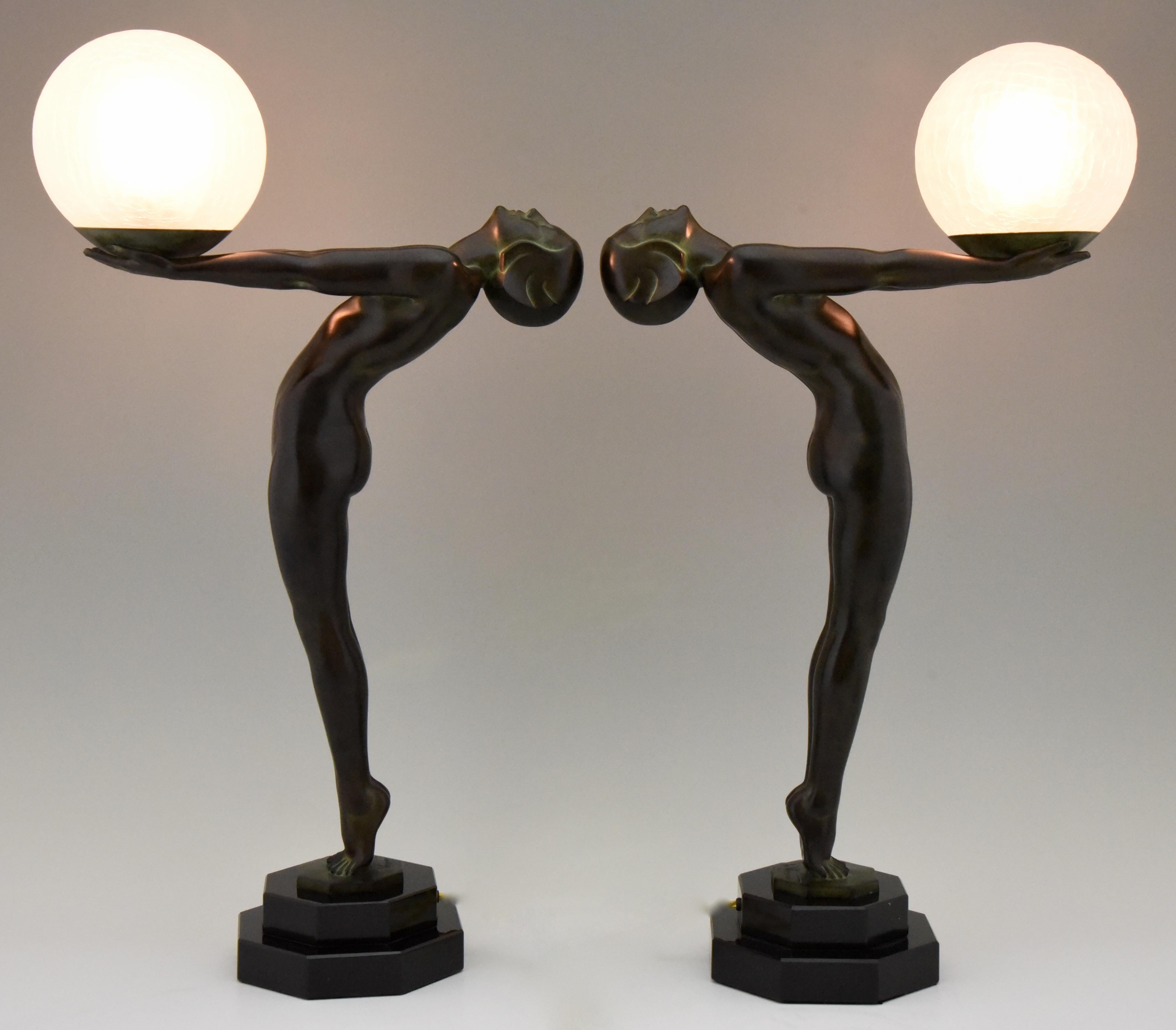 Art Deco Style Lamp Clarté Standing Nude Sculpture Max Le Verrier H 25 in, 64 cm 3