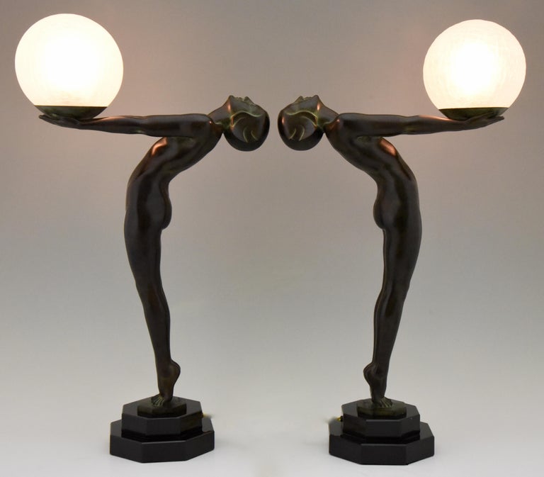 Art Deco Style Lamp Clarté Standing Nude Sculpture Max Le Verrier H 25 in,  64 cm at 1stDibs