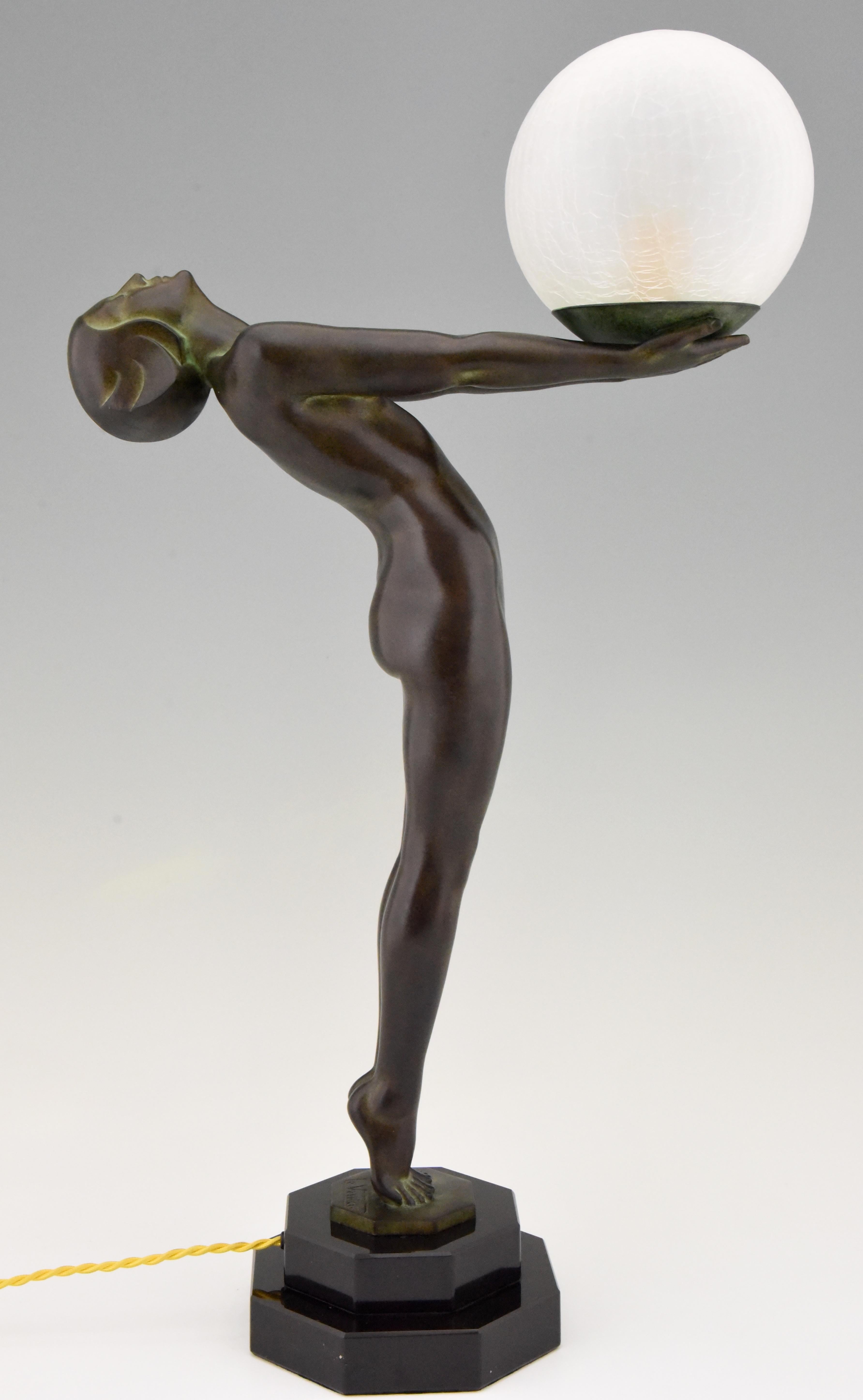 French Art Deco Style Lamp Clarté Standing Nude Sculpture Max Le Verrier H 25 in, 64 cm