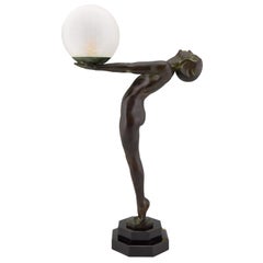 Art Deco Stil Lampe Clarté Stehender Akt Skulptur Max Le Verrier H 25 in, 64 cm