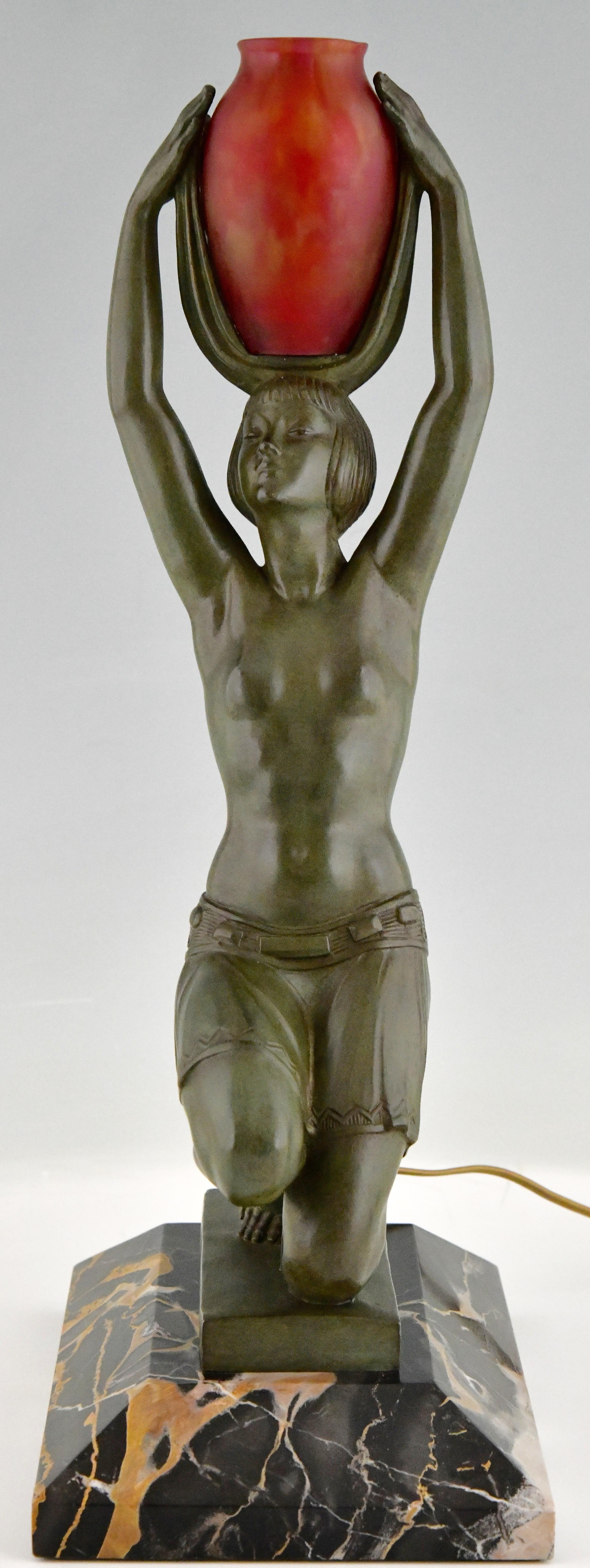Art Deco Lamp Nude with Vase by Fayral P. Le Faguays Daum Vers L'oasis 1930 For Sale 3
