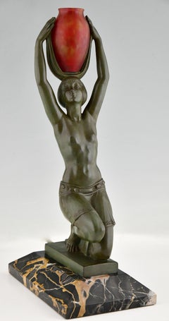 Art Deco Lamp Nude with Vase by Fayral P. Le Faguays Daum Vers L'oasis 1930