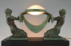Art Deco Lamp Nudes Holding a Glass Shade Fayral, Pierre Le Faguays, 1930