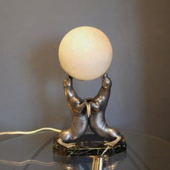 Art Deco Lamp of Sea Lions Playing with a Ball Attributed to Louis Albert Carvin