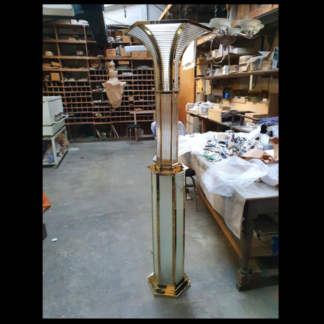 French Art Deco Lamp on Column with Nickel Finish For Sale