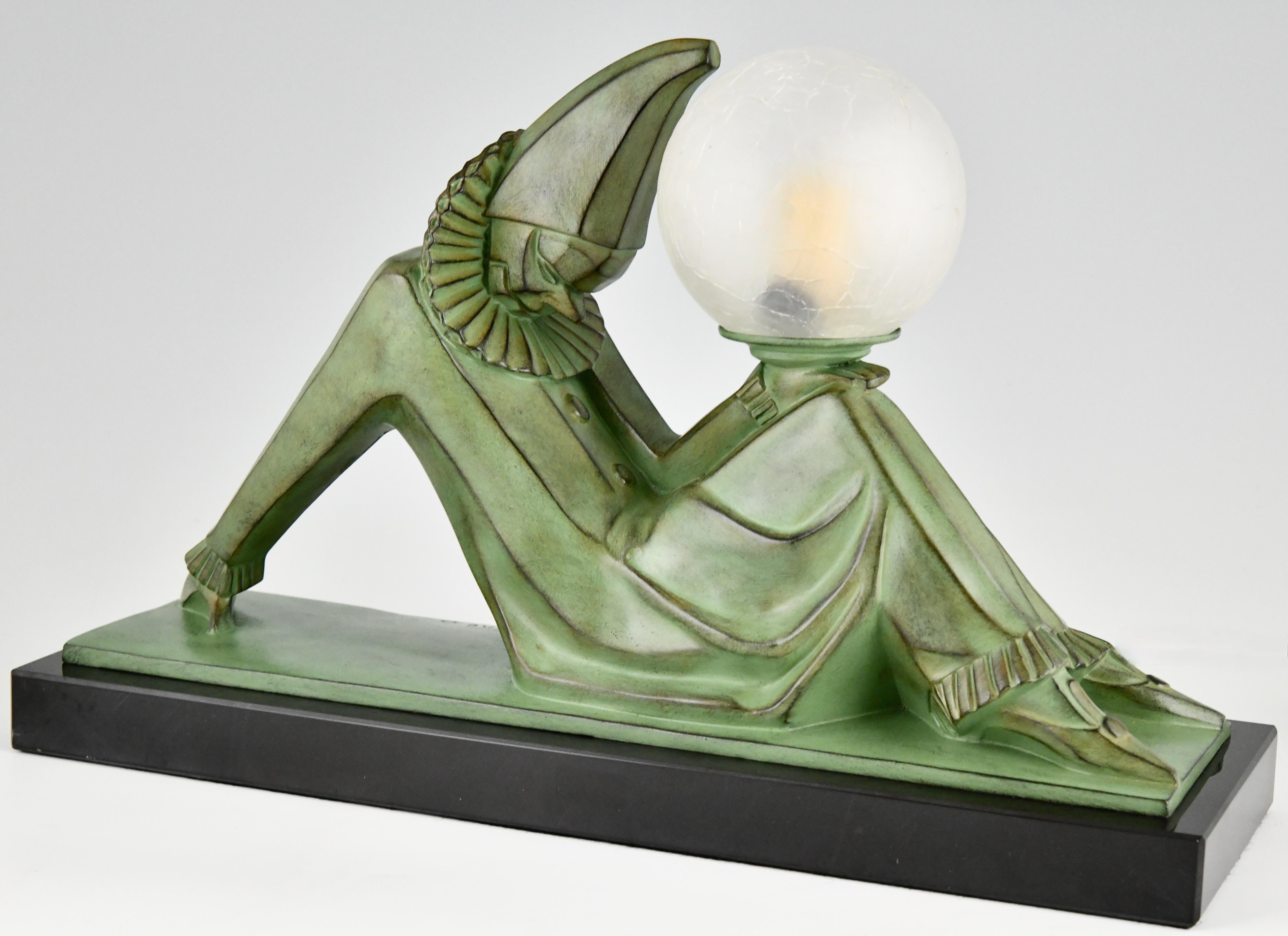 French Art Deco lamp Pierrot with ball by Marcel Bouraine for Max le Verrier.  For Sale