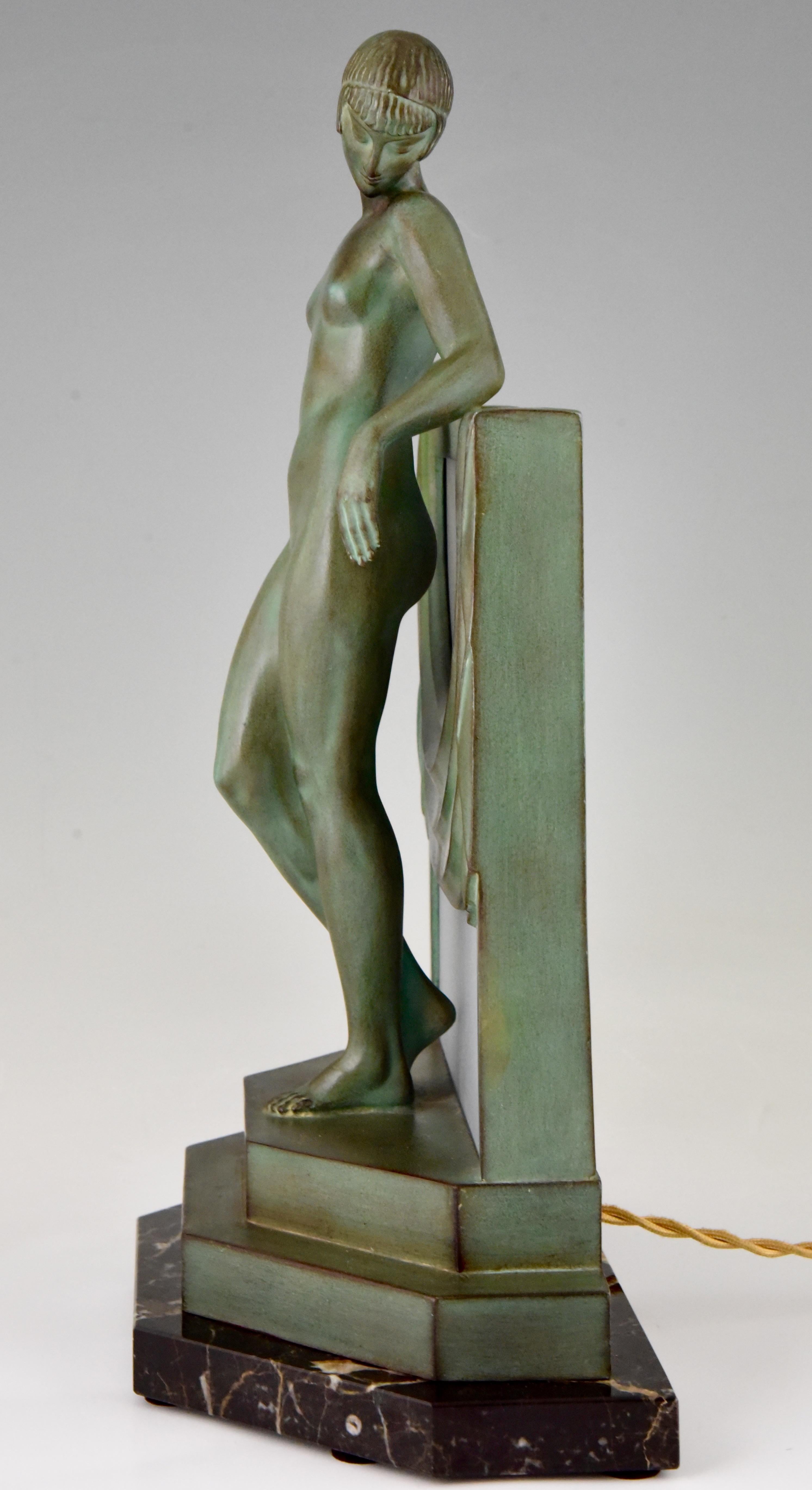 Mid-20th Century Art Deco Lamp Sculpture Nude with Scarf Fayral Max Le Verrier 1930 France