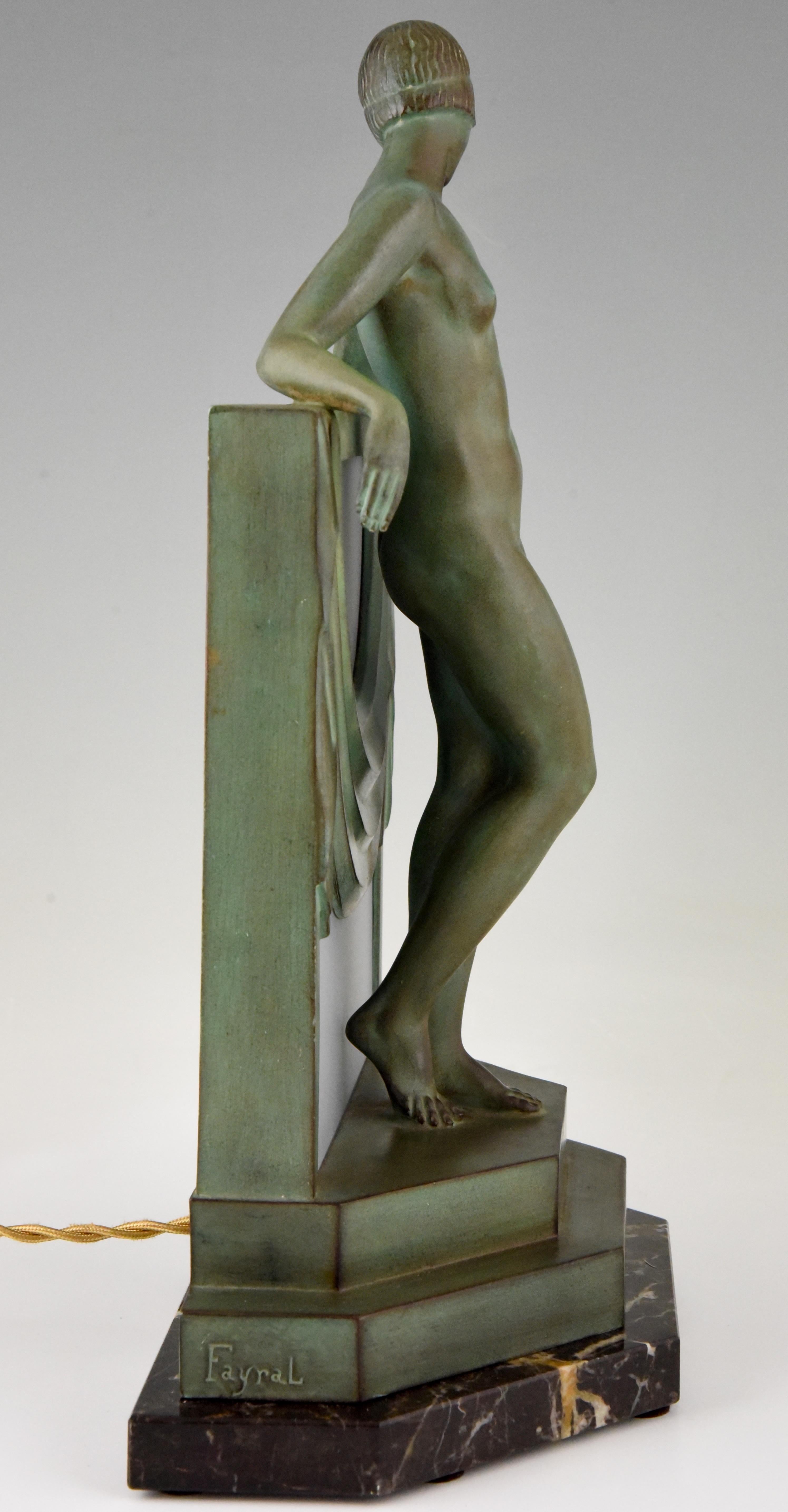 Art Deco Lamp Sculpture Nude with Scarf Fayral Max Le Verrier 1930 France 1