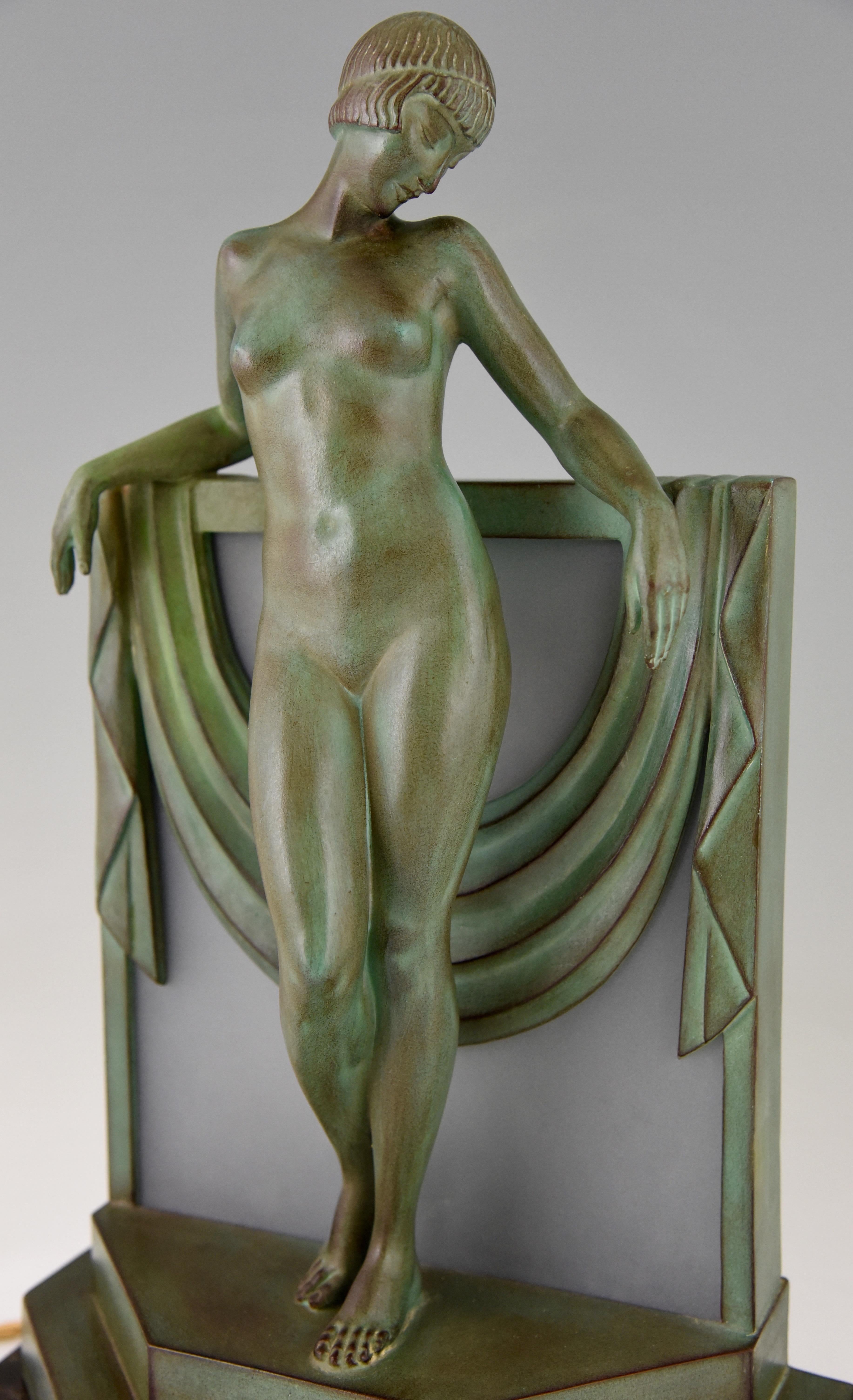 Art Deco Lamp Sculpture Nude with Scarf Fayral Max Le Verrier 1930 France 2