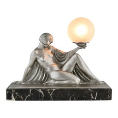 Art Deco Lamp Seated Lady with Drape Guerbe & Max Le Verrier Rèverie France 1930