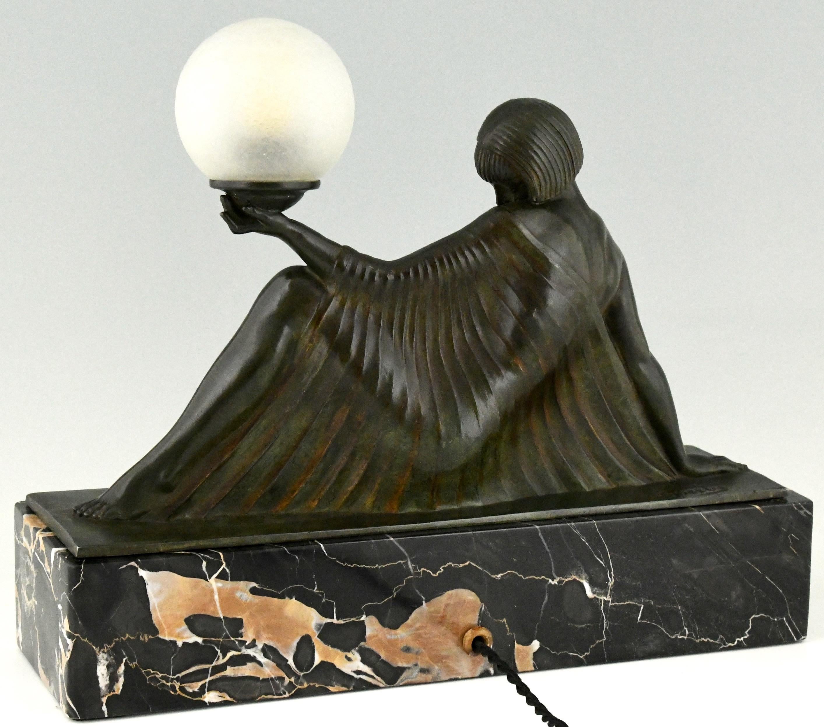 Mid-20th Century Art Deco Lamp Seated Nude with Drape Guerbe & Daum for Max Le Verrier, Rèverie