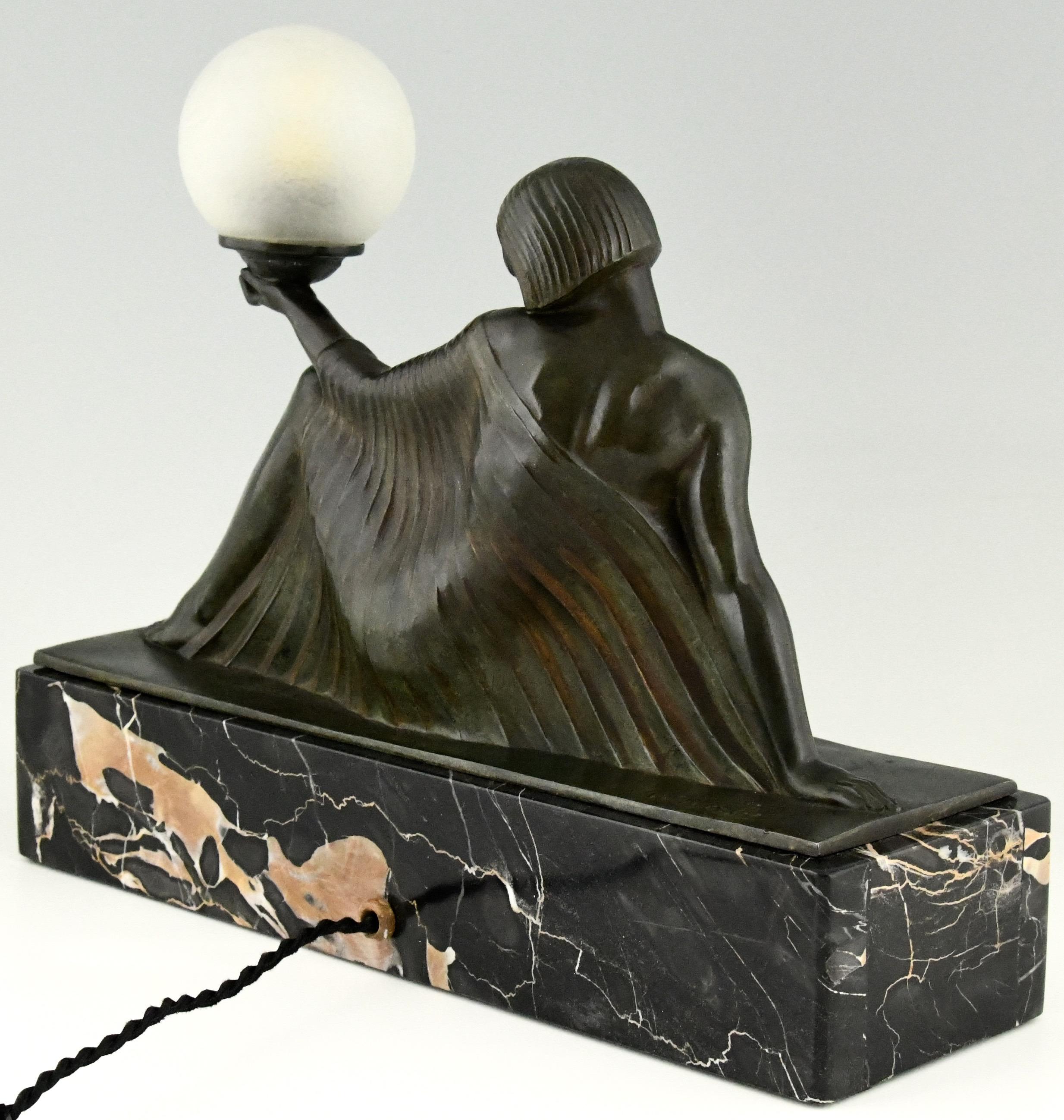 Metal Art Deco Lamp Seated Nude with Drape Guerbe & Daum for Max Le Verrier, Rèverie
