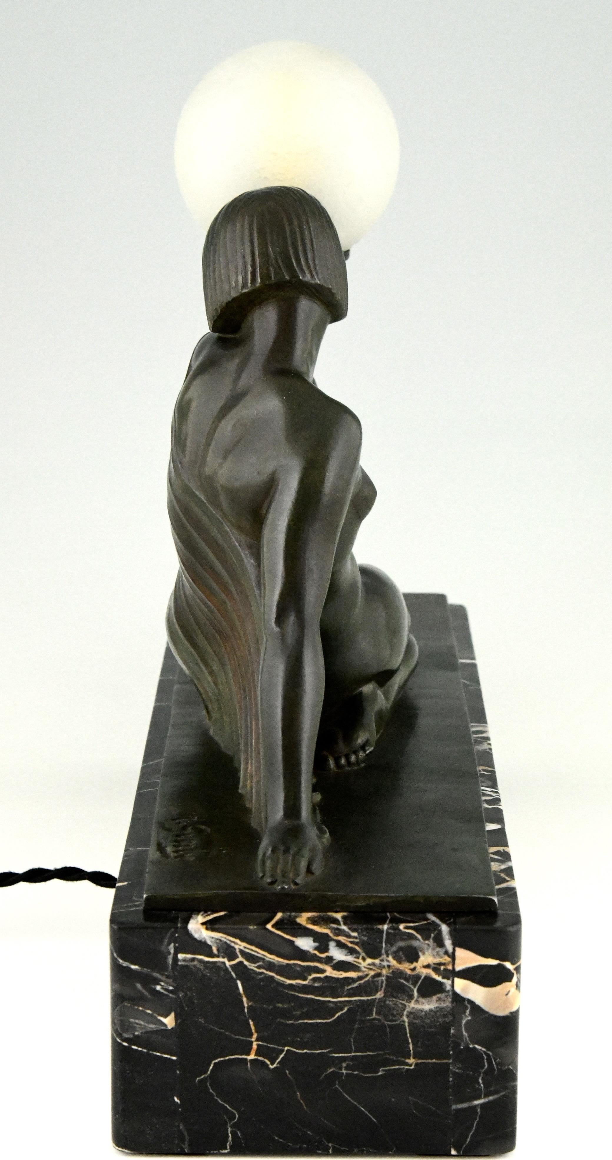 Art Deco Lamp Seated Nude with Drape Guerbe & Daum for Max Le Verrier, Rèverie 1