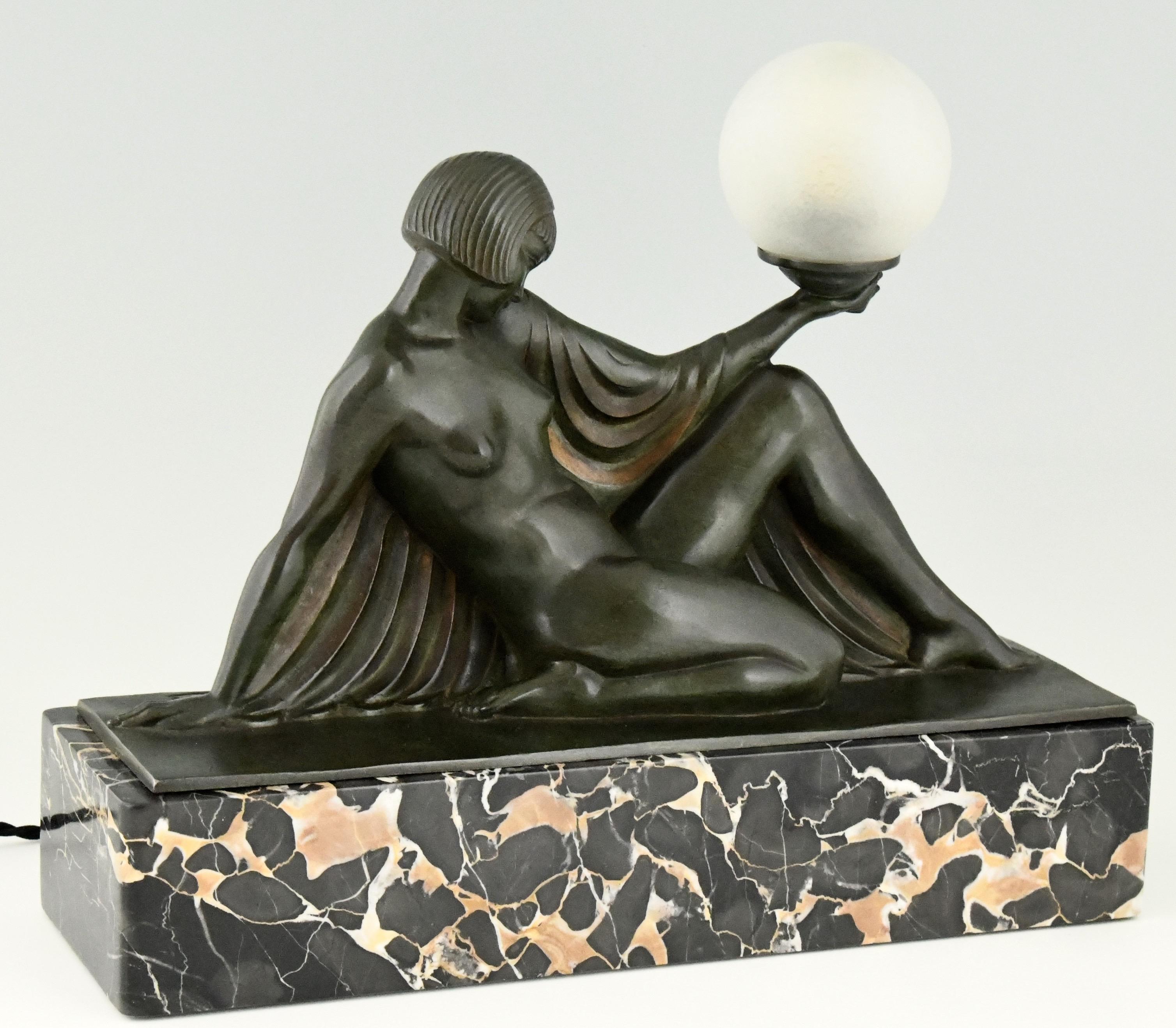 Art Deco Lamp Seated Nude with Drape Guerbe & Daum for Max Le Verrier, Rèverie 2